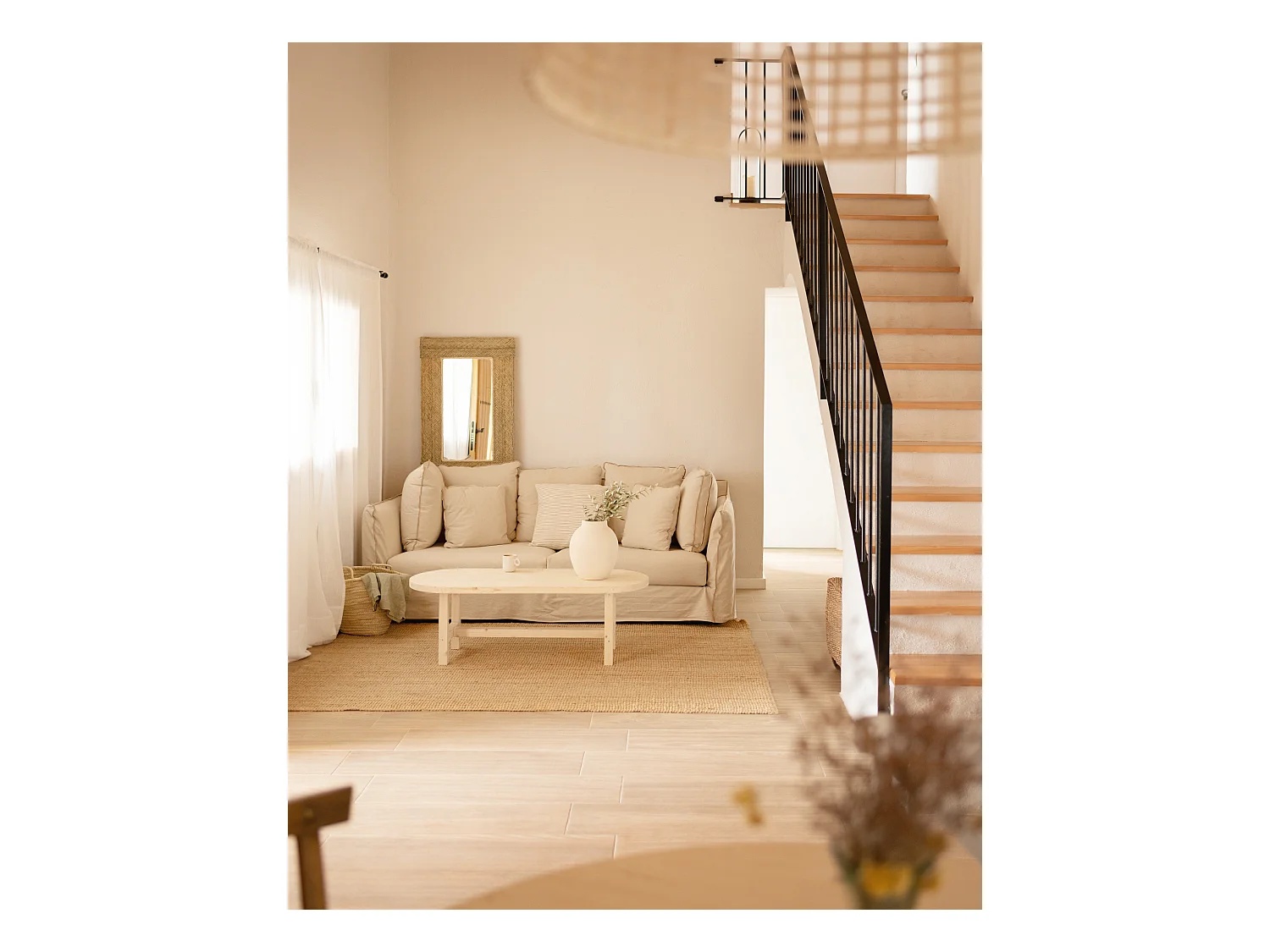 Mesa de centro ovalada de madera de abeto Decowood en color natural de 120x40cm - OLIVIA - DECOWOOD