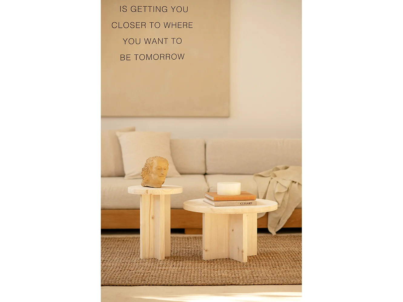 Mesa de centro redonda de madera de abeto Decowood color natural de Ø80cm - TOKYO - DECOWOOD