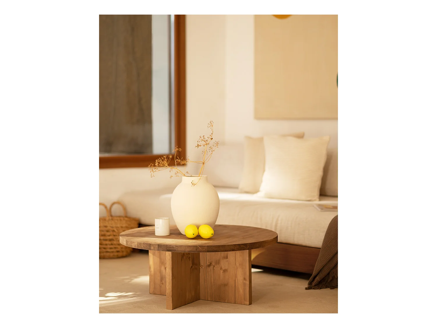 Mesa de centro redonda de madera de abeto Decowood color roble oscuro de Ø60cm - TOKYO - DECOWOOD