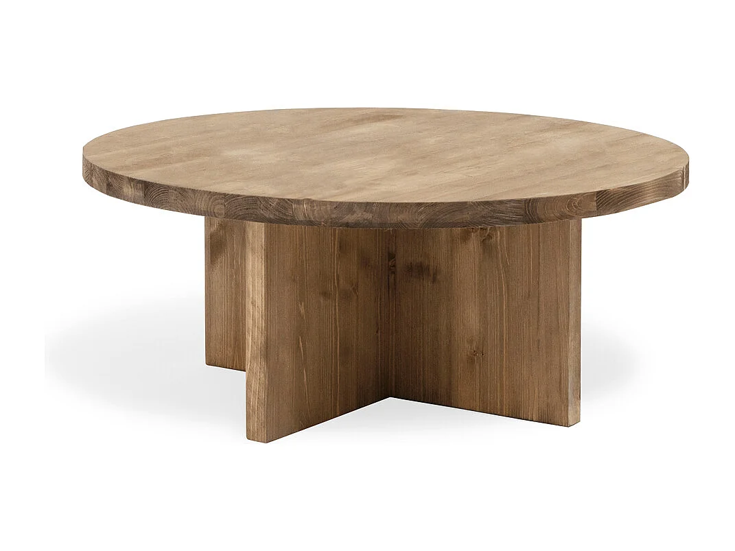 Table basse ronde en bois de sapin vieilli Ø60x33,2cm - TOKYO - DECOWOOD