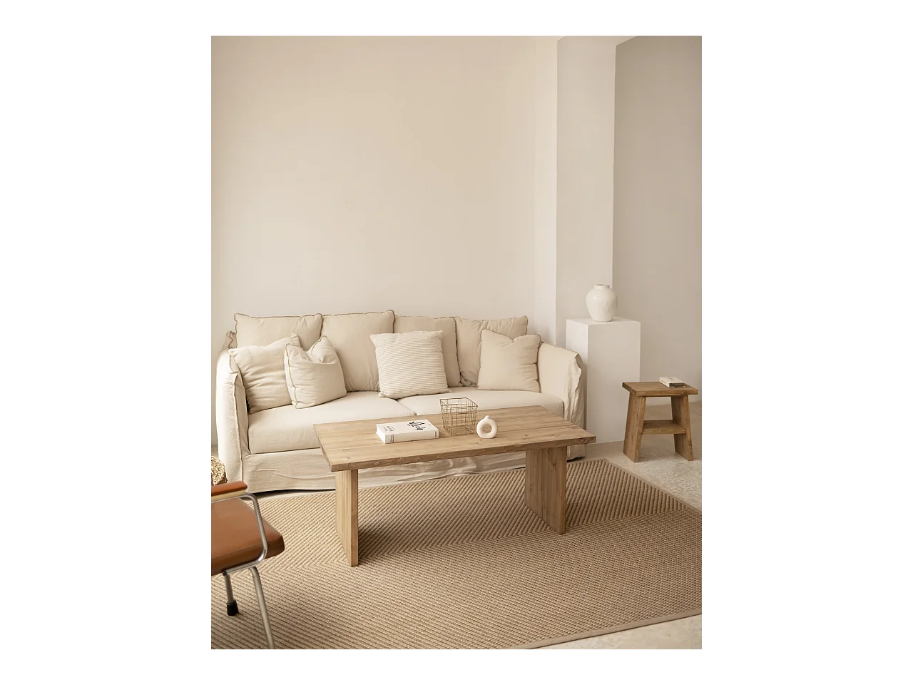 Mesa de centro rectangular de madera de pino Decowood de dos patas en color roble oscuro de 120x60cm - FRIDA - DECOWOOD