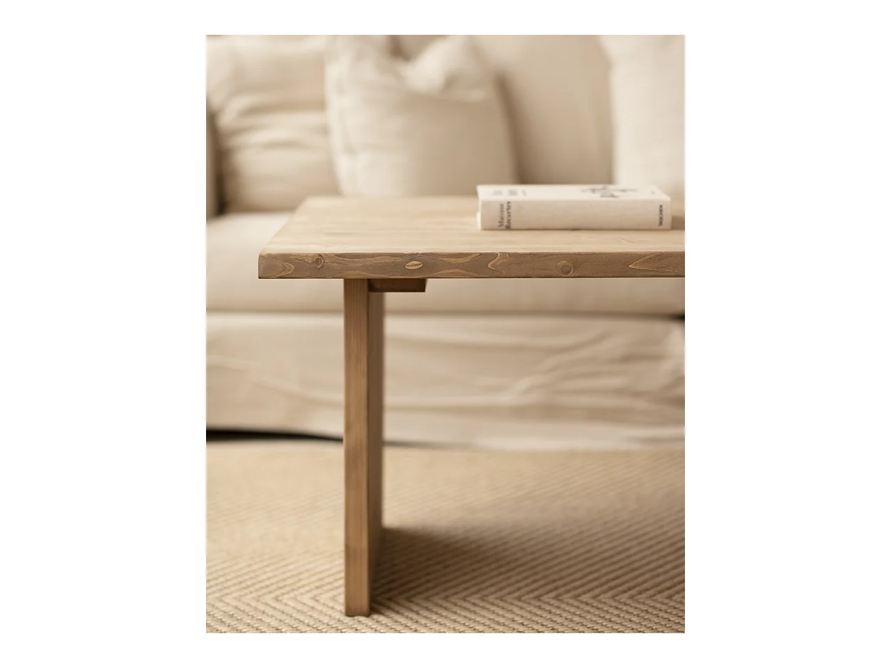 Mesa de centro rectangular de madera de pino Decowood de dos patas en color roble oscuro de 120x60cm - FRIDA - DECOWOOD