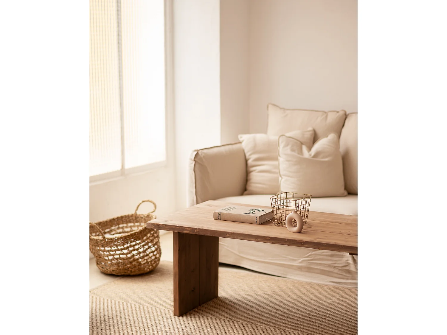 Tavolo basso rettangolare in legno massello in marrone 120x47cm - FRIDA - DECOWOOD