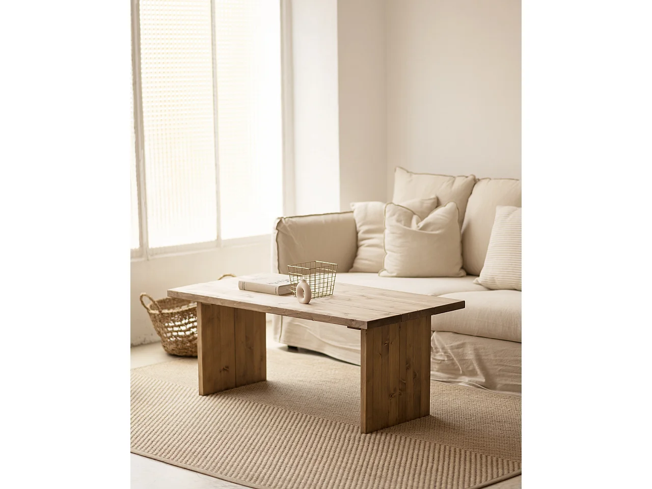 Tavolo basso rettangolare in legno massello in marrone 120x47cm - FRIDA - DECOWOOD