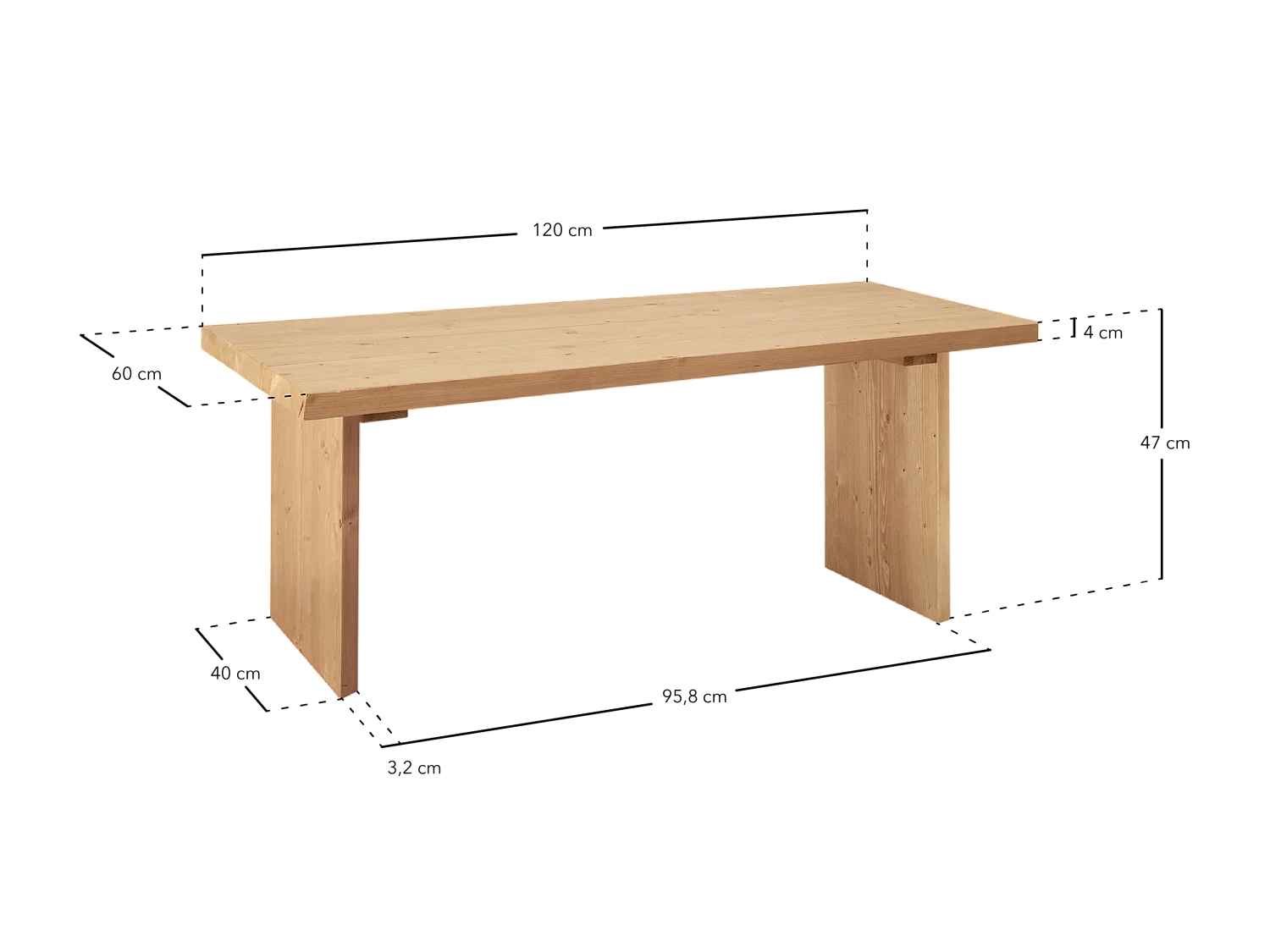 Tavolo basso rettangolare in legno massello in marrone 120x47cm - FRIDA - DECOWOOD