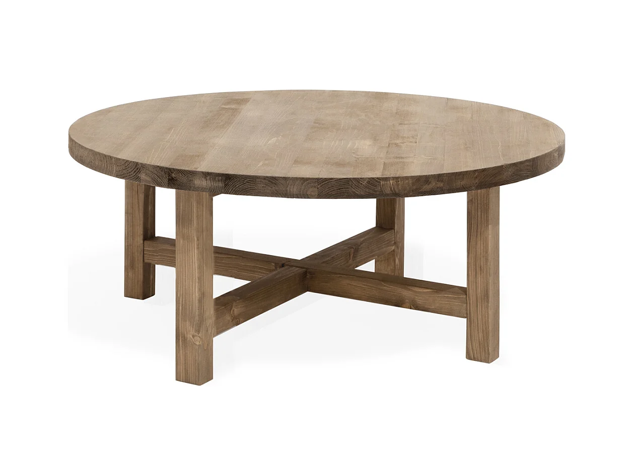 Tavolo basso rotondo in legno massello in tono marrone Ø80x35cm - OLIVIA - DECOWOOD