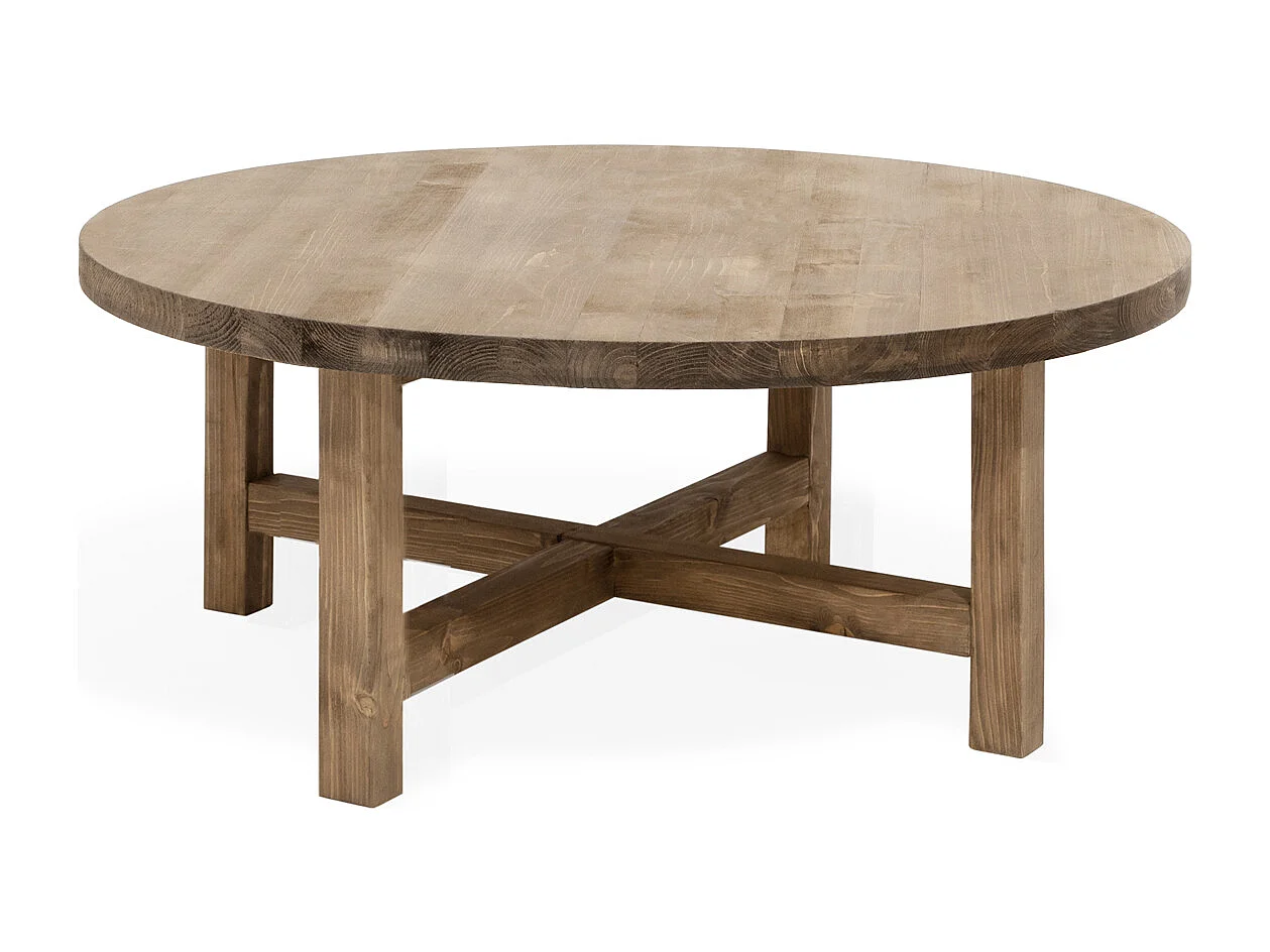 Mesa de centro redonda de madera de abeto Decowood en color roble oscuro de Ø80cm - OLIVIA - DECOWOOD