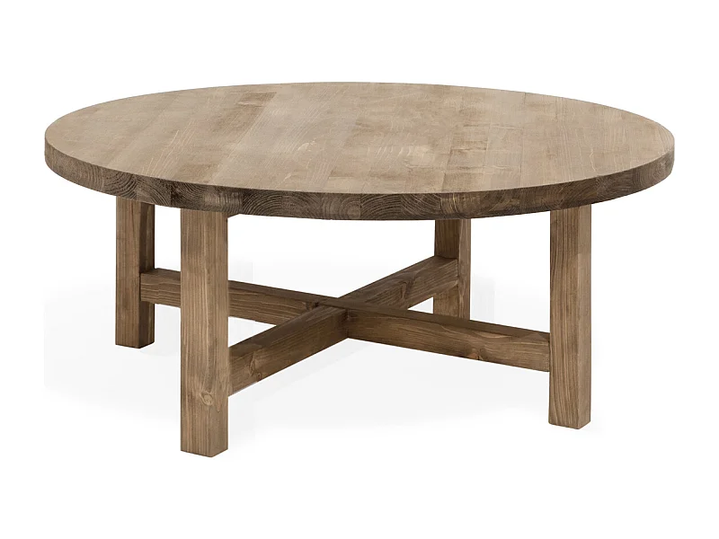 Tavolo basso rotondo in legno massello in tono marrone Ø80x35cm - OLIVIA - DECOWOOD