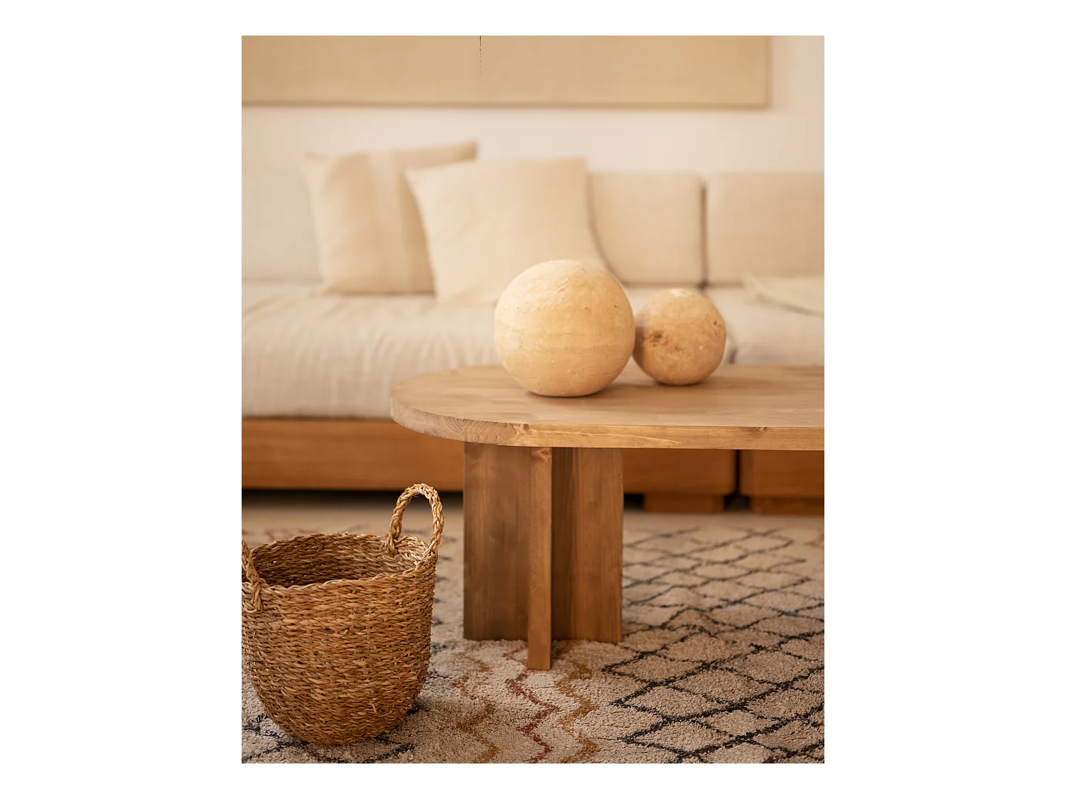 Tavolo basso ovale in legno massello in tono marrone 120x40cm - TOKYO - DECOWOOD