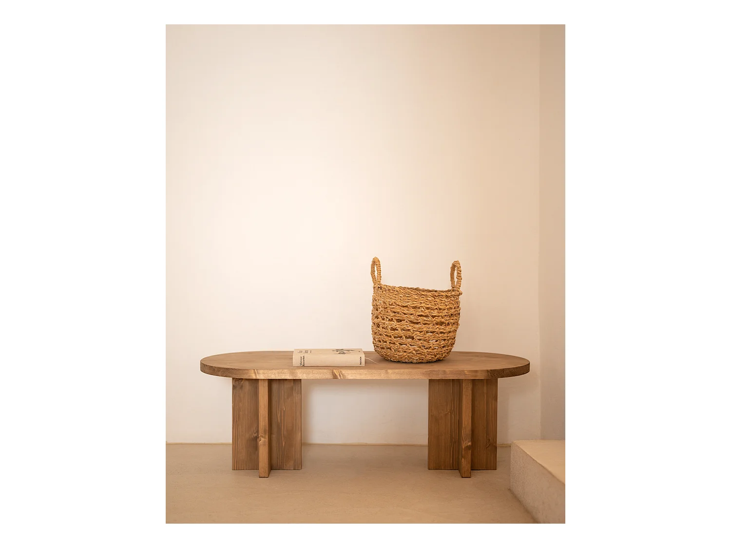 Tavolo basso ovale in legno massello in tono marrone 120x40cm - TOKYO - DECOWOOD