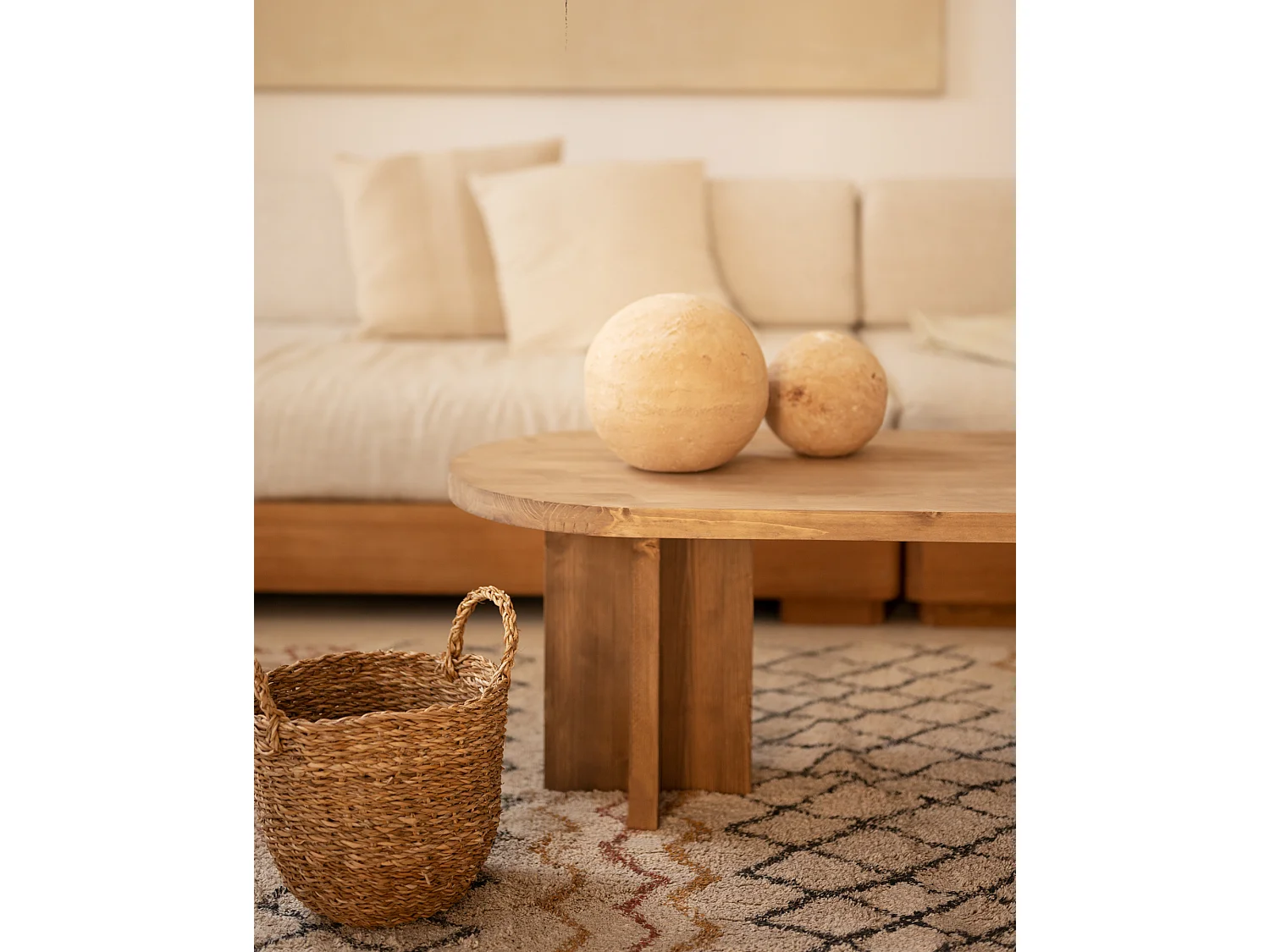 Mesa de centro ovalada de madera de abeto Decowood color roble oscuro de 120x40cm - TOKYO - DECOWOOD