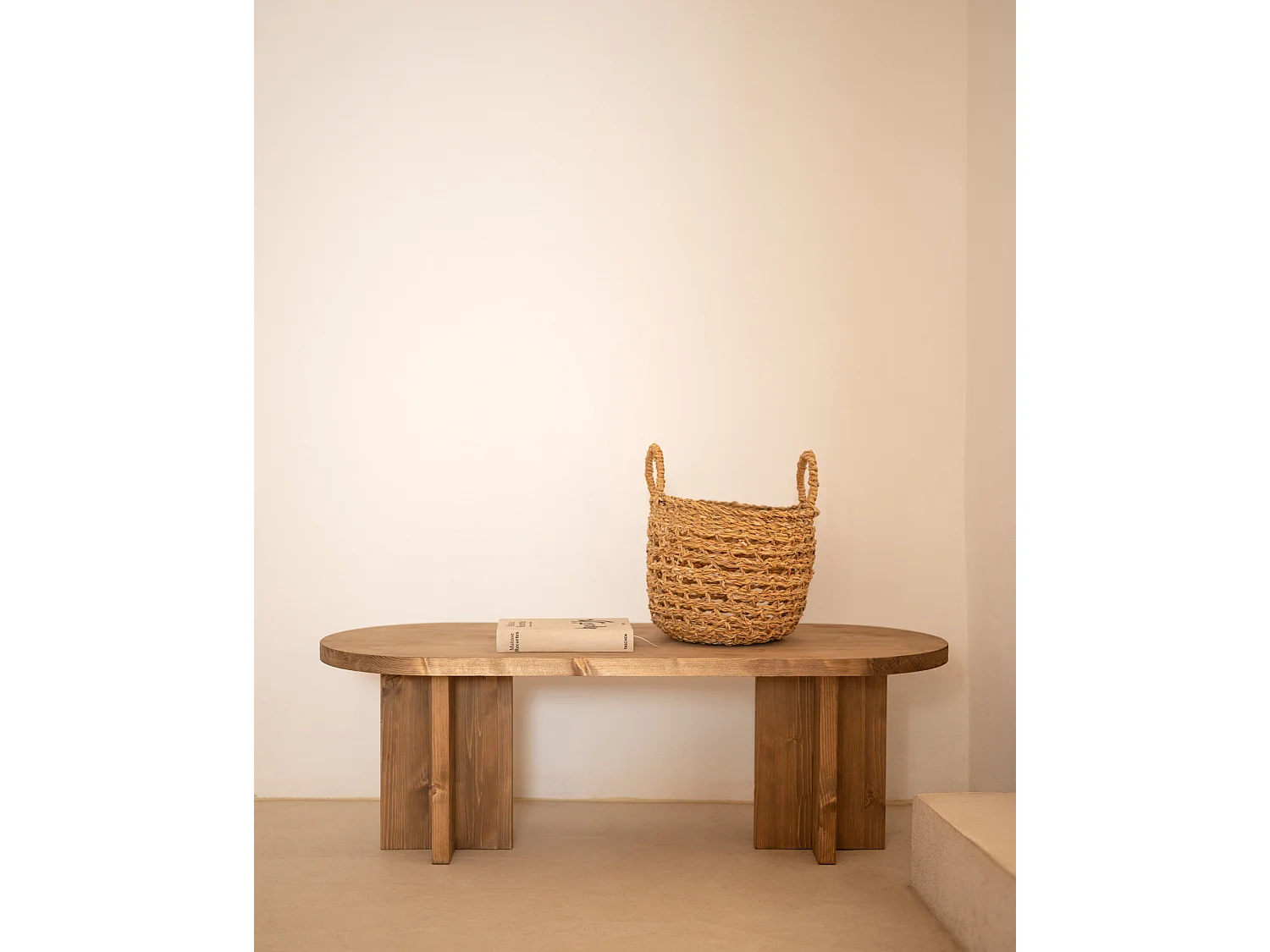 Mesa de centro ovalada de madera de abeto Decowood color roble oscuro de 120x40cm - TOKYO - DECOWOOD