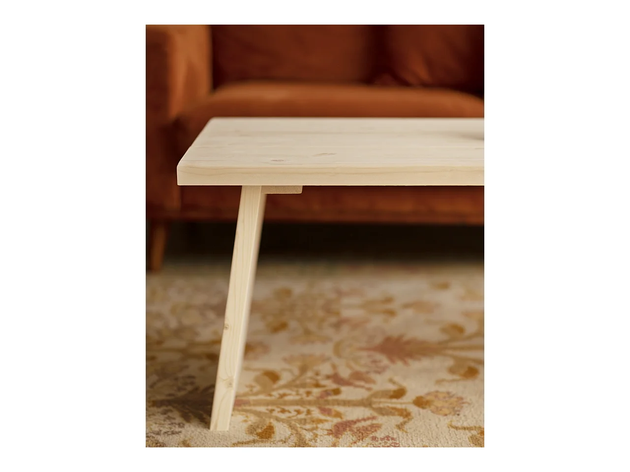 Mesa de centro rectangular de madera de pino Decowood de dos patas en color natural de 120x60cm - FRIDA - DECOWOOD