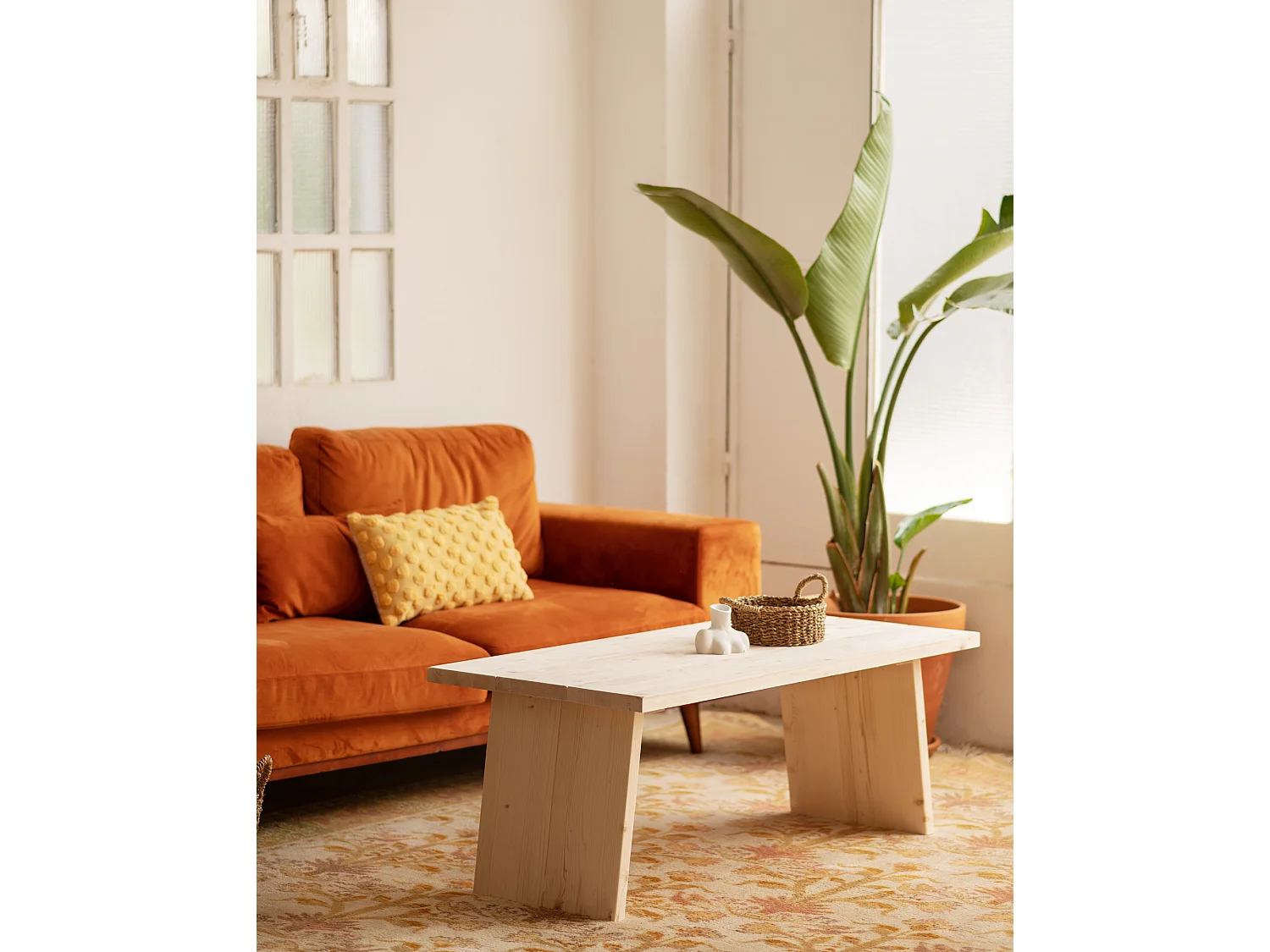 Table basse en bois de pin naturelle 120x45cm - FRIDA - DECOWOOD