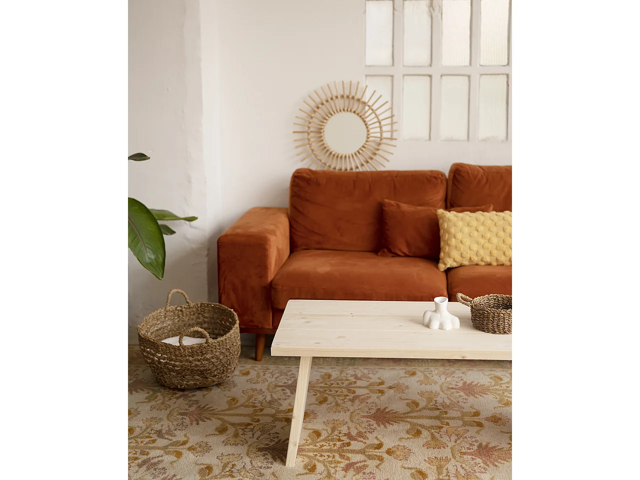 Table basse en bois de pin naturelle 120x45cm - FRIDA - DECOWOOD