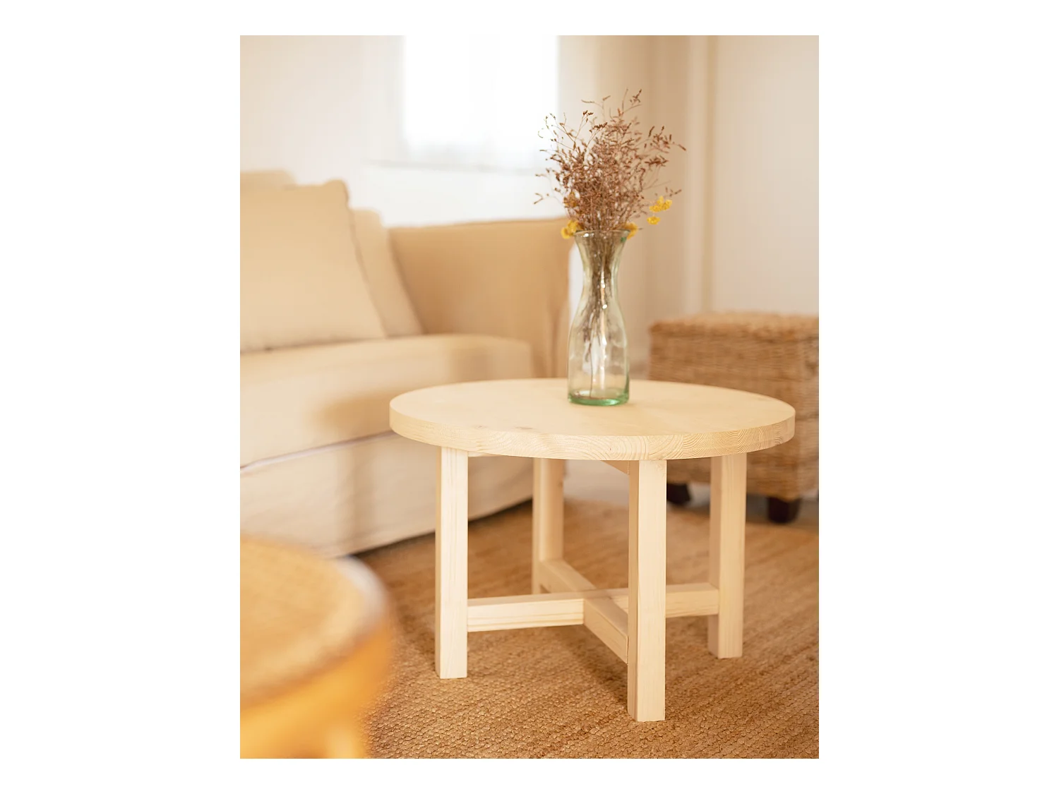 Mesa de centro redonda de madera de abeto Decowood en color natural de Ø80cm - OLIVIA - DECOWOOD