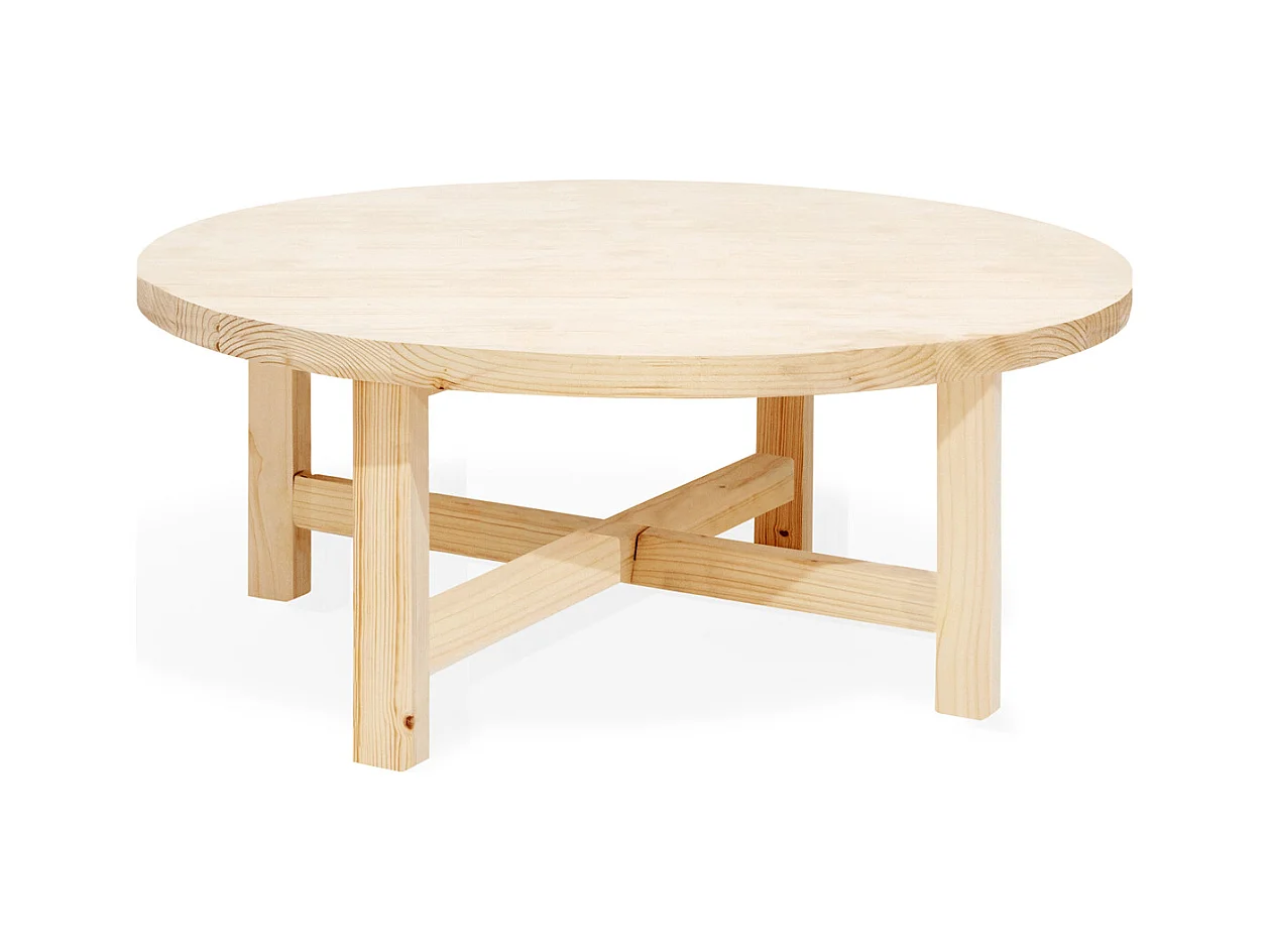 Table basse en bois de sapin naturel Ø80x35cm - OLIVIA - DECOWOOD