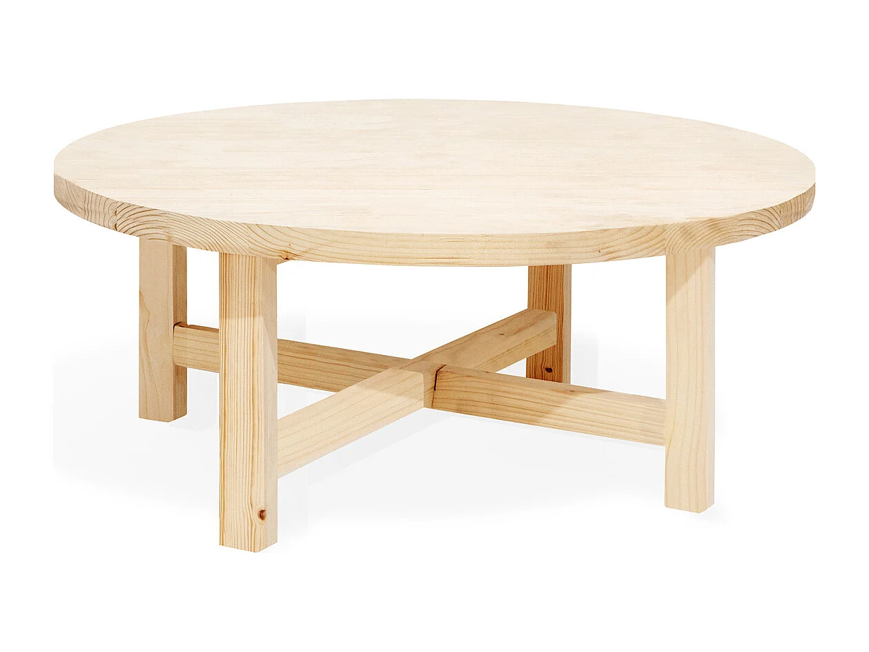 Table basse en bois de sapin naturel Ø80x35cm - OLIVIA - DECOWOOD