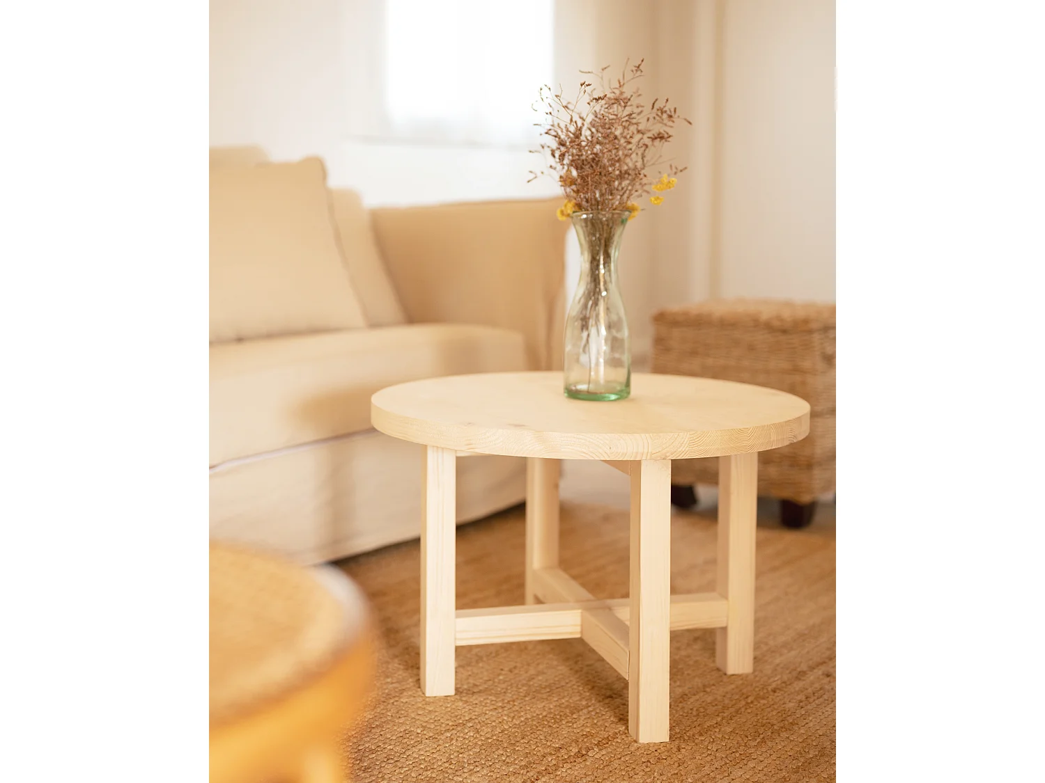 Table basse en bois de sapin naturel Ø80x35cm - OLIVIA - DECOWOOD