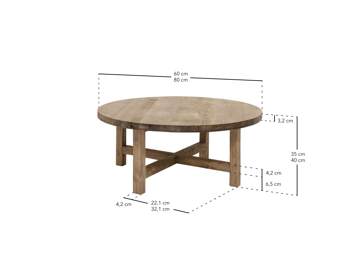 Tavolo basso rotondo in legno massello in tono naturale Ø80x35cm - OLIVIA - DECOWOOD