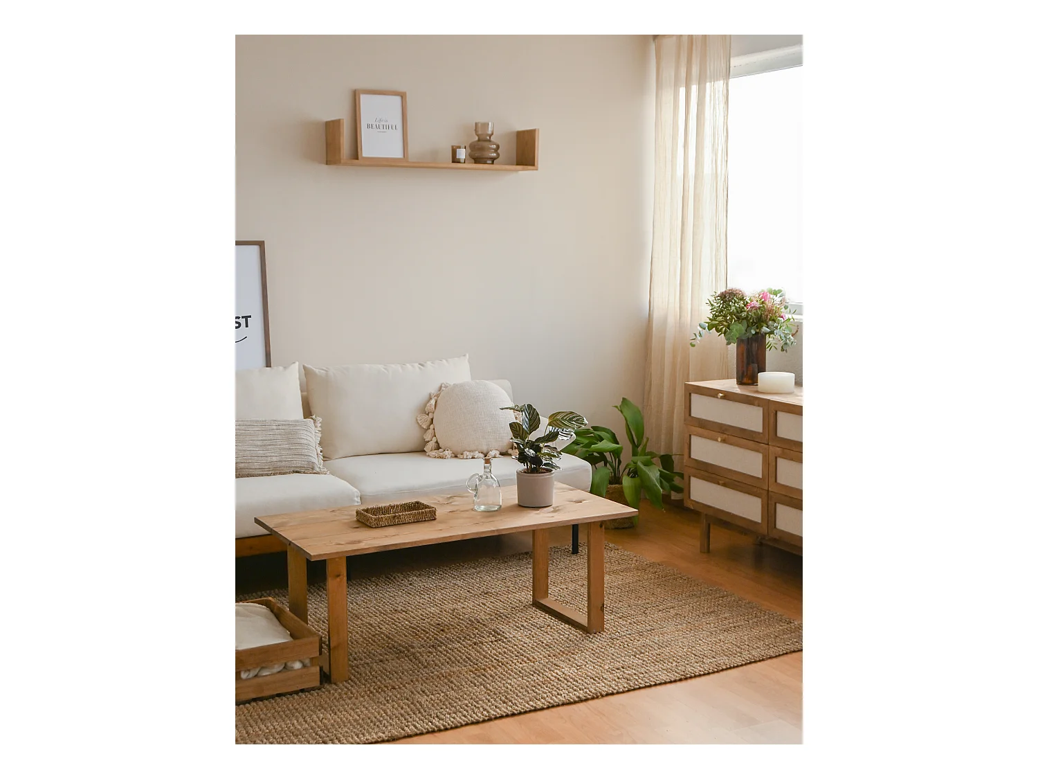 Tavolo basso rettangolare in legno massello in marrone  120x45cm - BIELSA - DECOWOOD