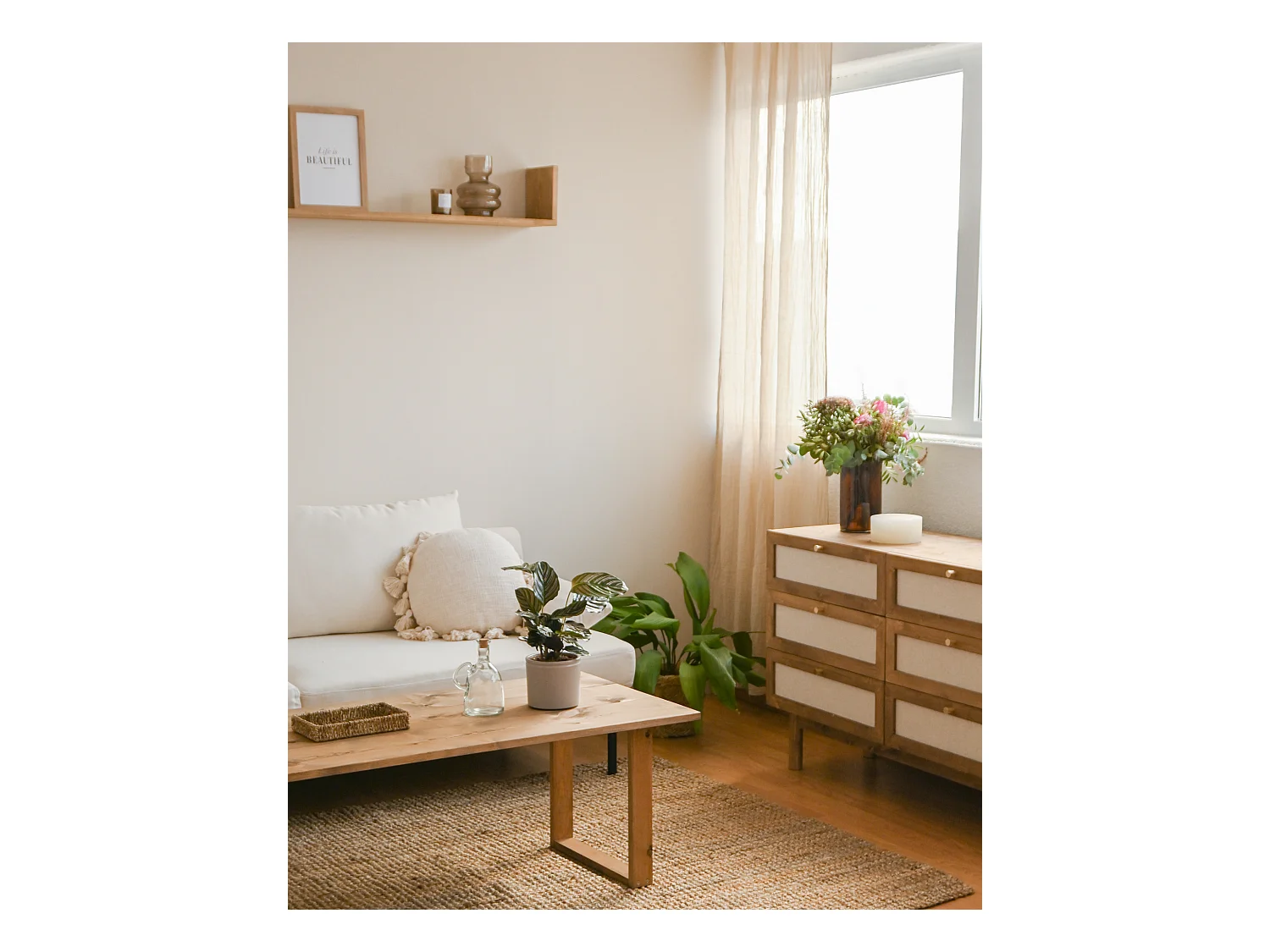 Tavolo basso rettangolare in legno massello in marrone  120x45cm - BIELSA - DECOWOOD