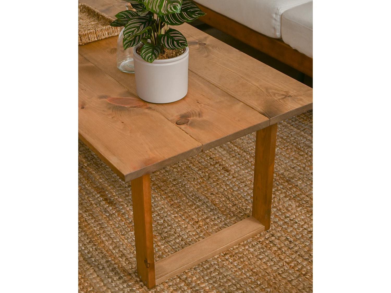 Table basse en bois de pin vieilli 120x45cm - BIELSA - DECOWOOD