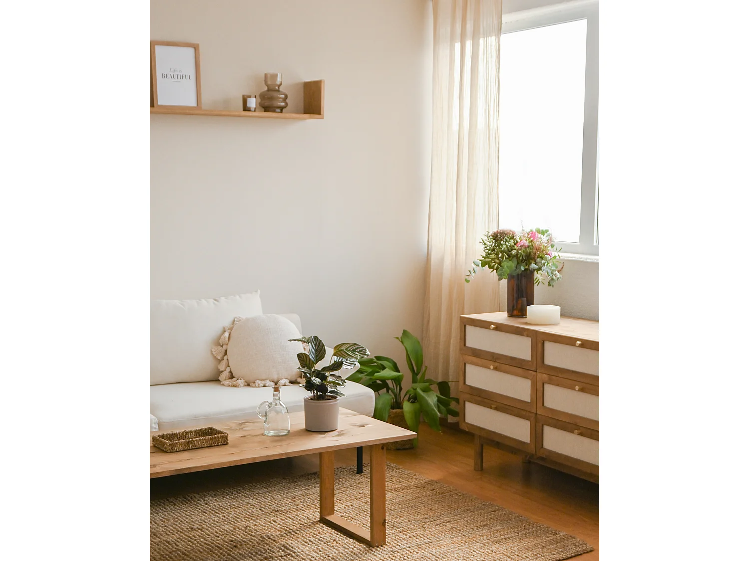 Table basse en bois de pin vieilli 120x45cm - BIELSA - DECOWOOD