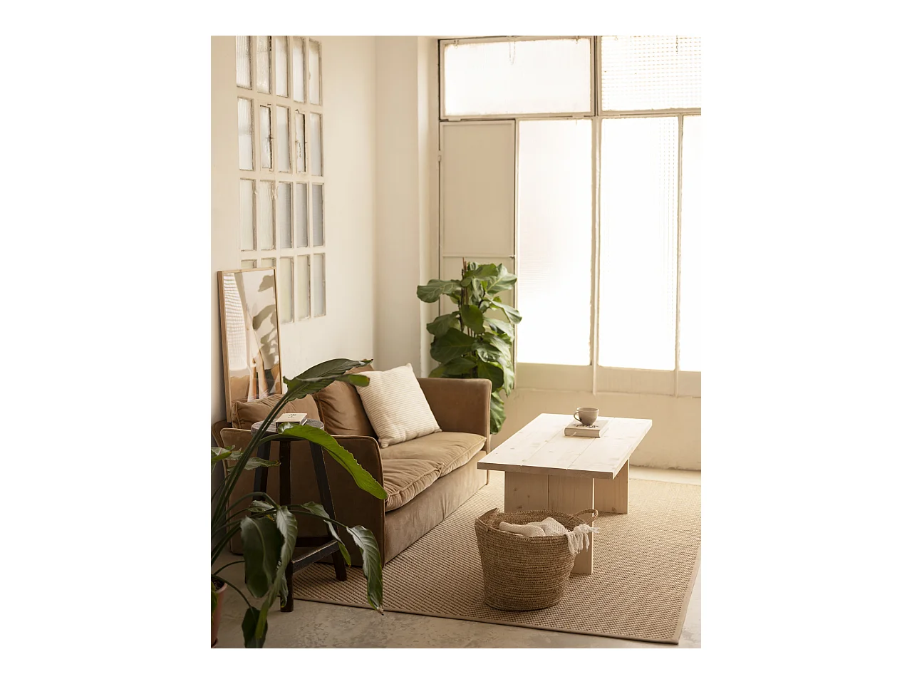 Mesa de centro rectangular de madera de pino Decowood de dos patas en color natural de 120x60cm - FRIDA - DECOWOOD