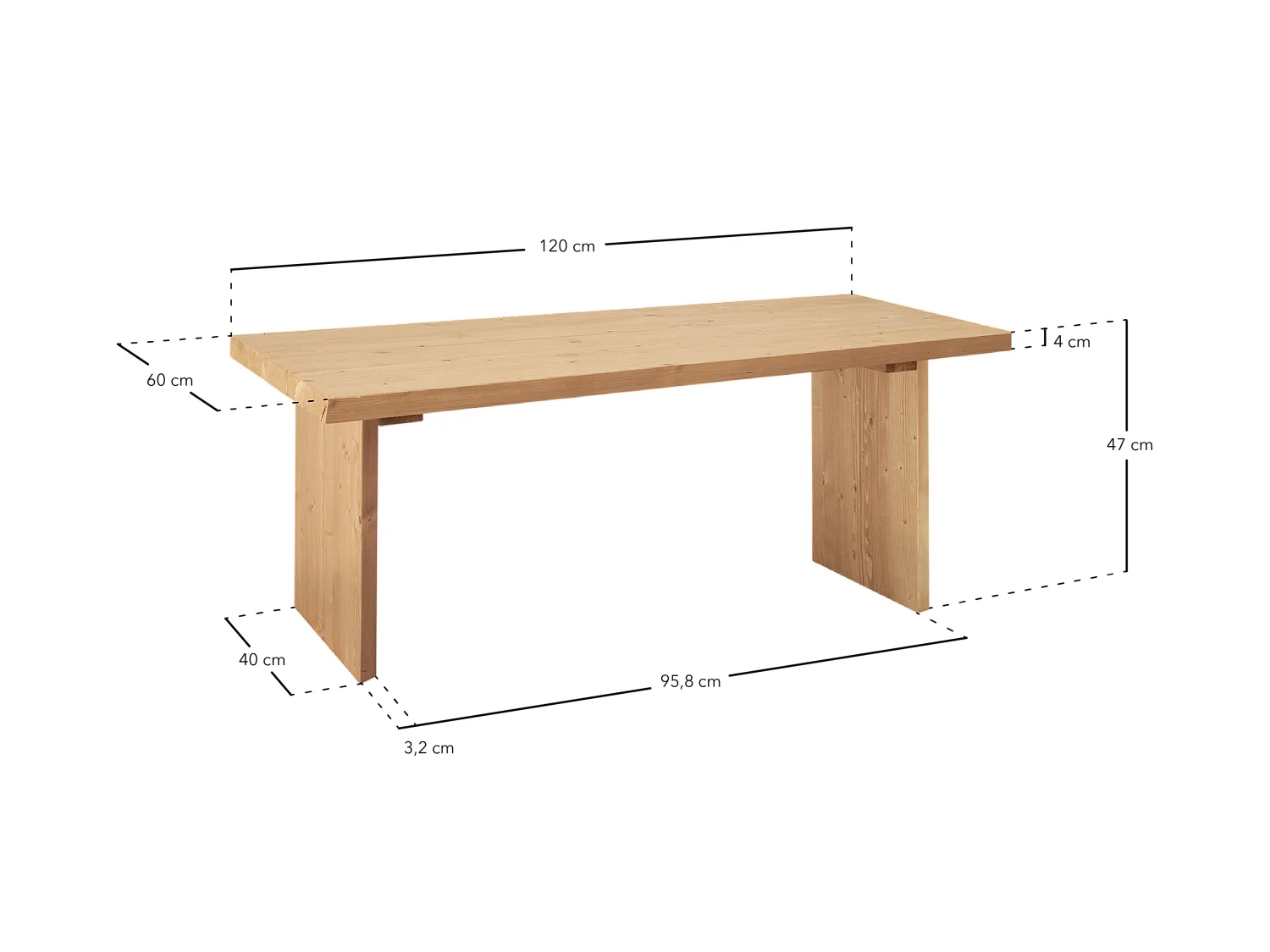 Mesa de centro rectangular de madera de pino Decowood de dos patas en color natural de 120x60cm - FRIDA - DECOWOOD