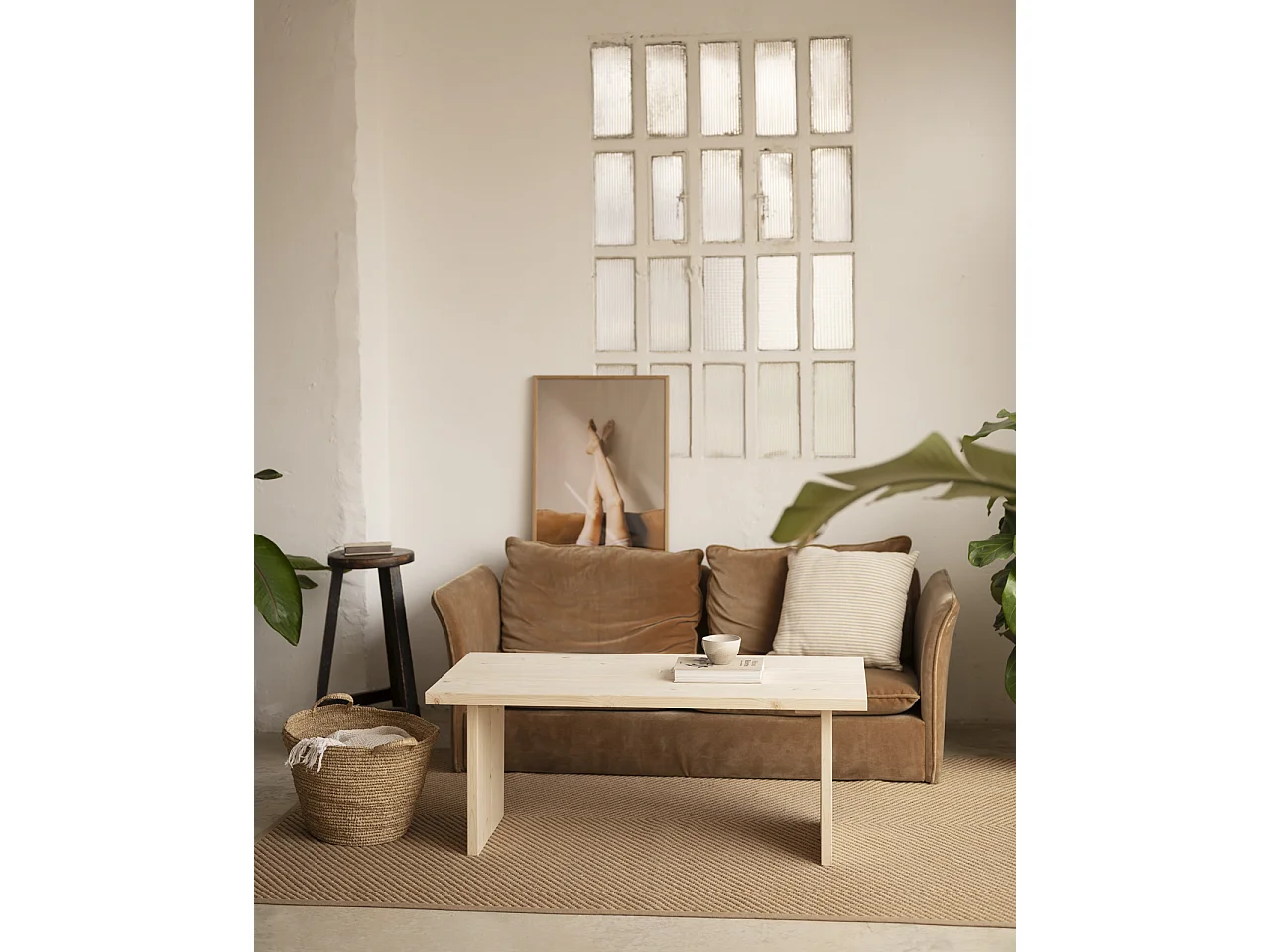 Tavolo basso rettangolare in legno massello in tono naturale 120x47cm - FRIDA - DECOWOOD