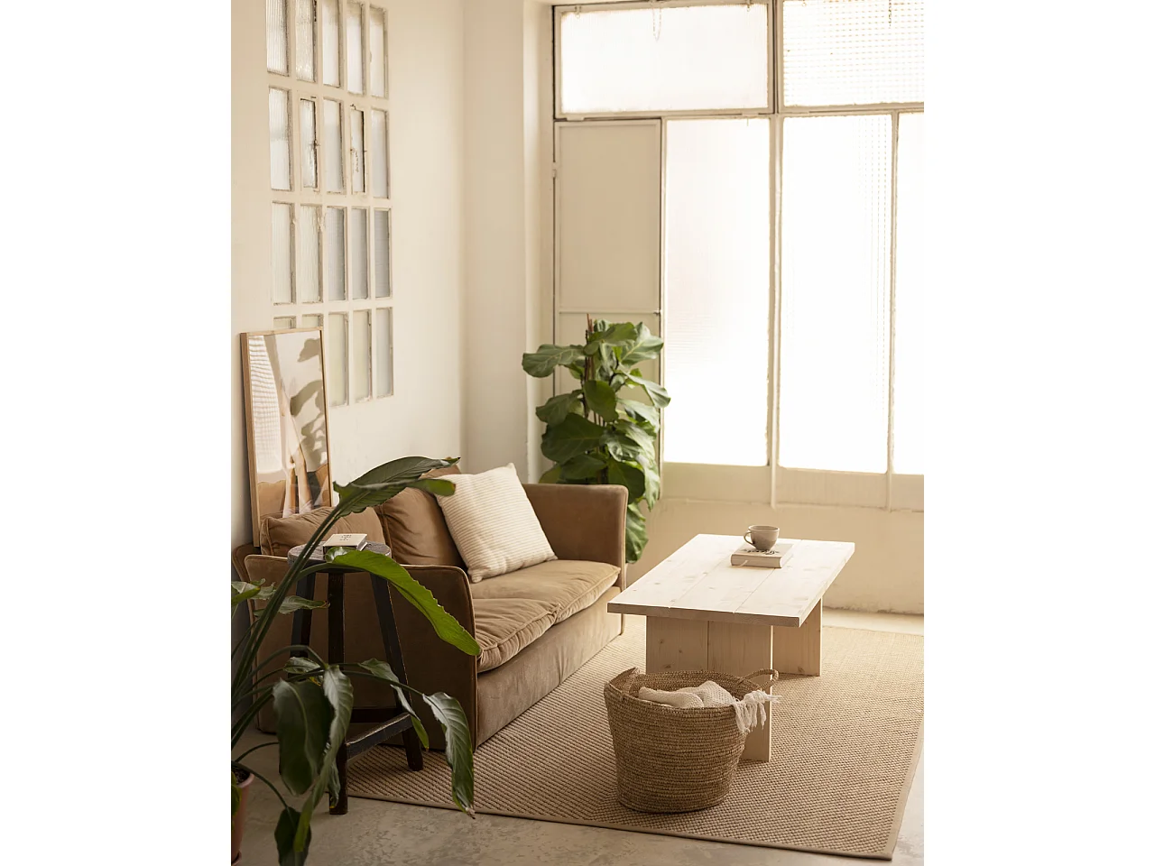 Tavolo basso rettangolare in legno massello in tono naturale 120x47cm - FRIDA - DECOWOOD