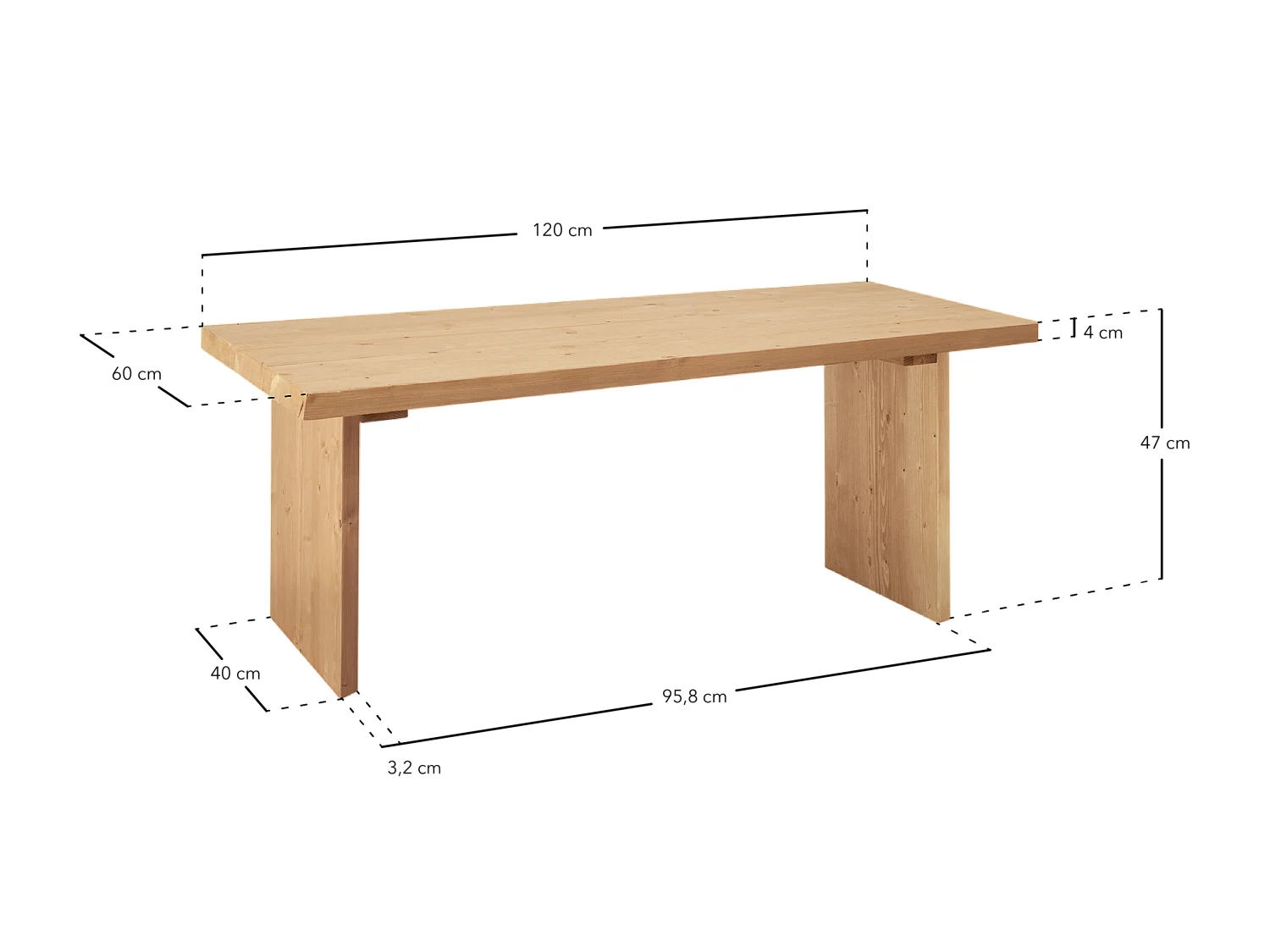 Tavolo basso rettangolare in legno massello in tono naturale 120x47cm - FRIDA - DECOWOOD