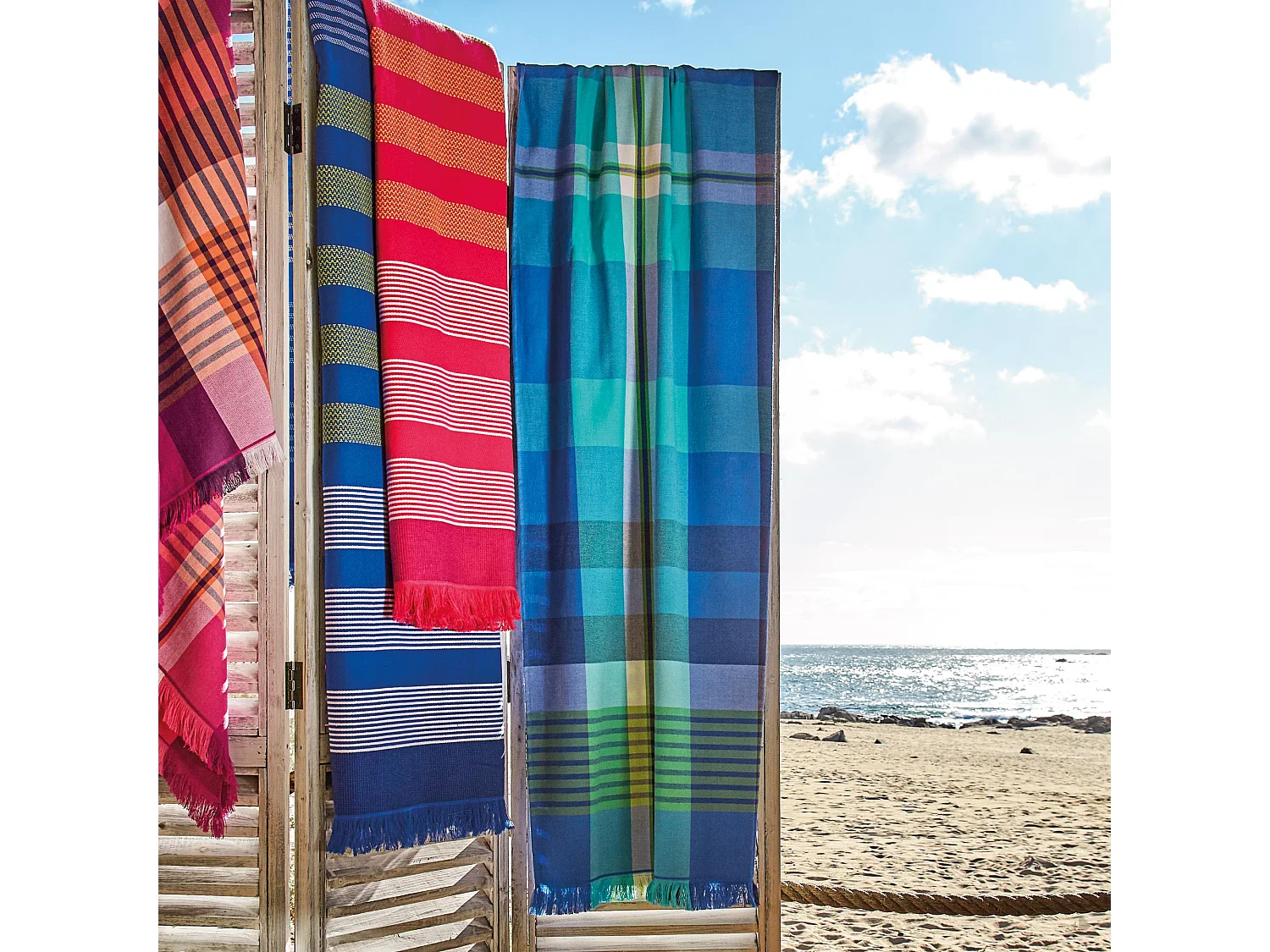 Fouta doublée éponge 100x180 cm CALADOR Multicolore rouge