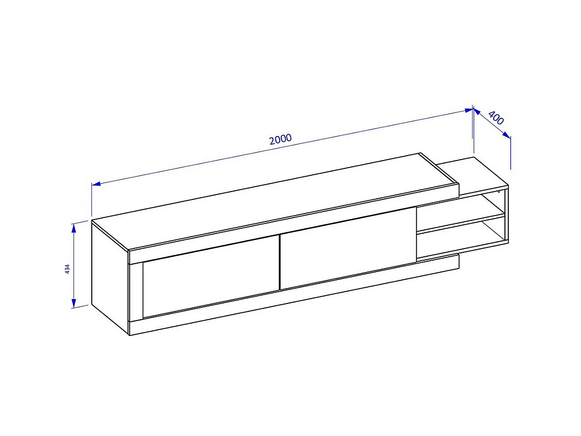 Mobile TV estensibile da 200 a 240 cm di colore rovere e bianco lucido, collezione SINATRA.