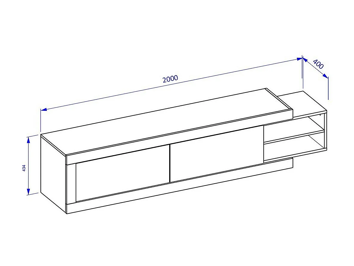Uitschuifbaar tv-meubel van 200 tot 240 cm in eikenkleur en hoogglans wit, collectie SINATRA.