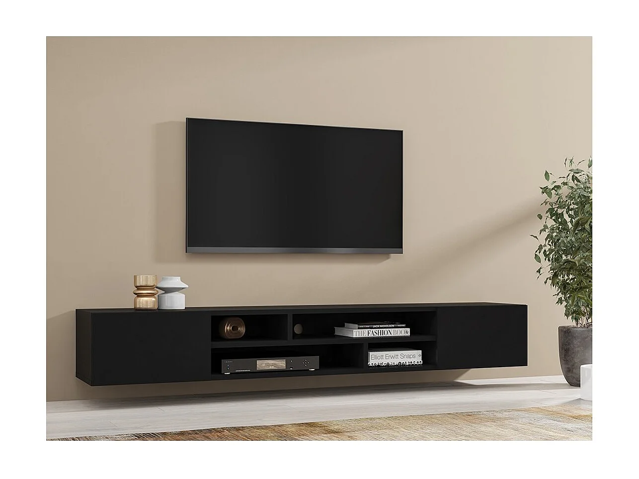 TV-Möbel 210cm in Schwarz aus der Kollektion KOBEE. Möbel zum Aufstellen oder Aufhängen.