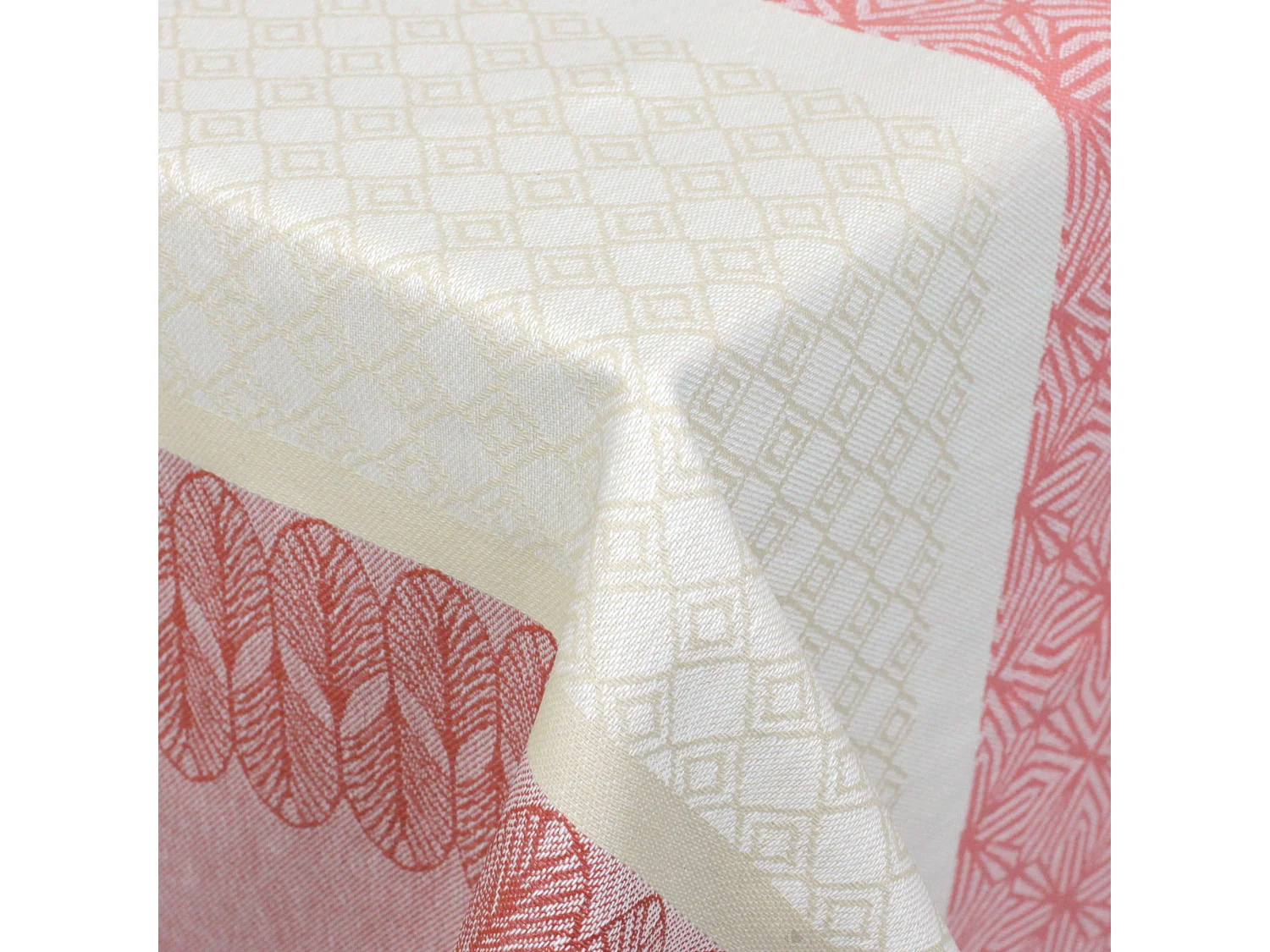 Nappe rectangle 150x200 cm Jacquard coton + enduction acrylique CHARLESTON rouge Corail