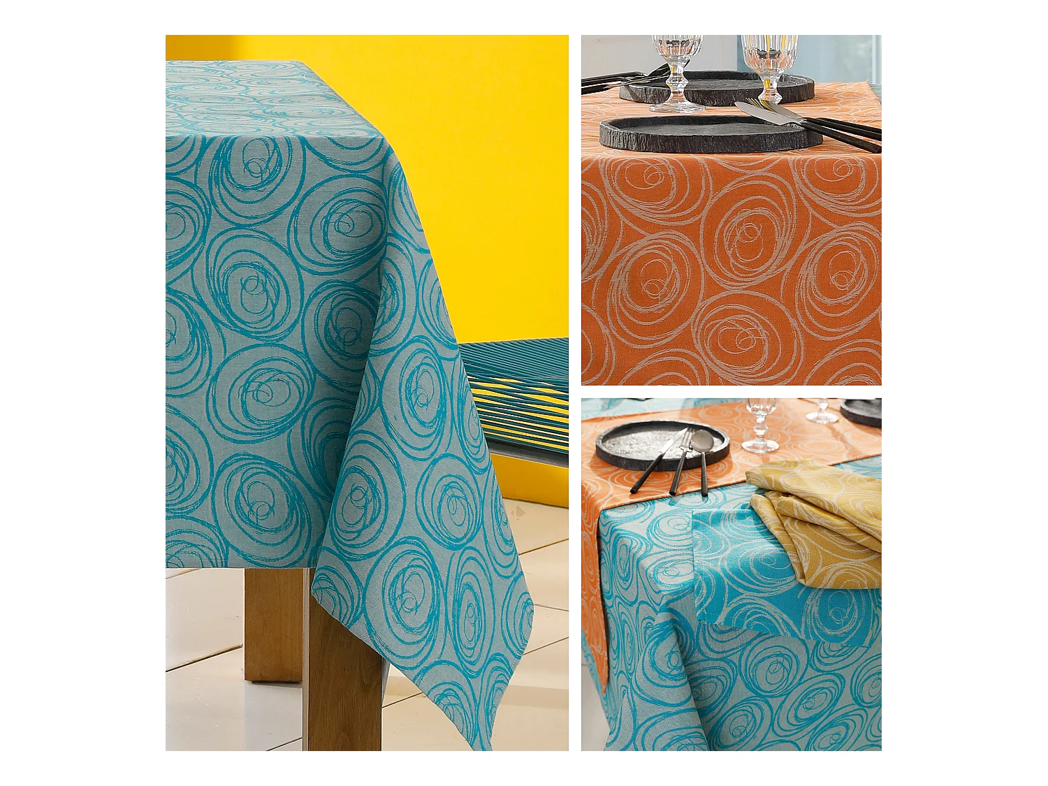 Nappe carrée 175x175 cm Jacquard coton SPIRALE bleu turquoise