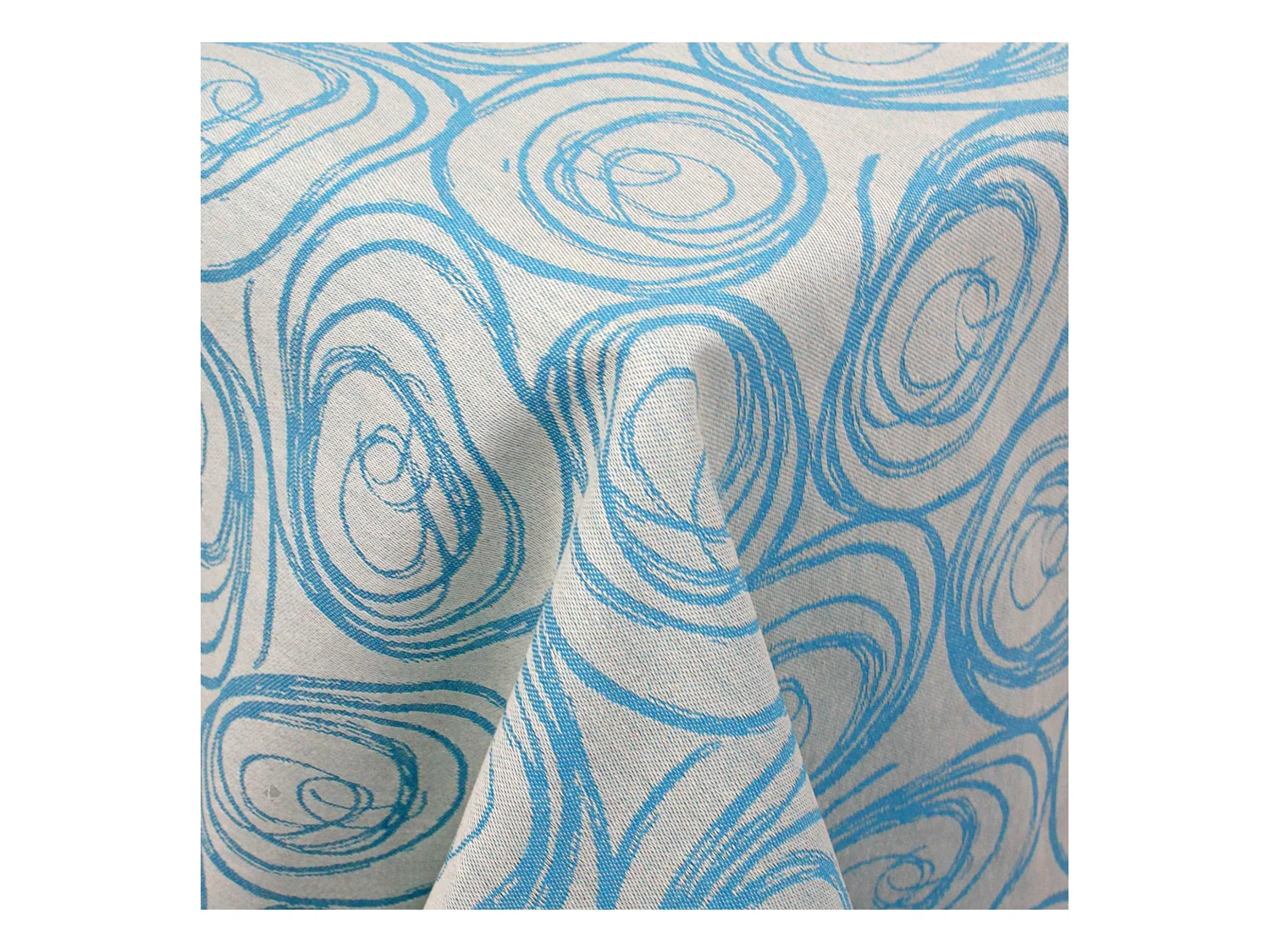 Nappe rectangle 150x350 cm Jacquard coton SPIRALE bleu turquoise