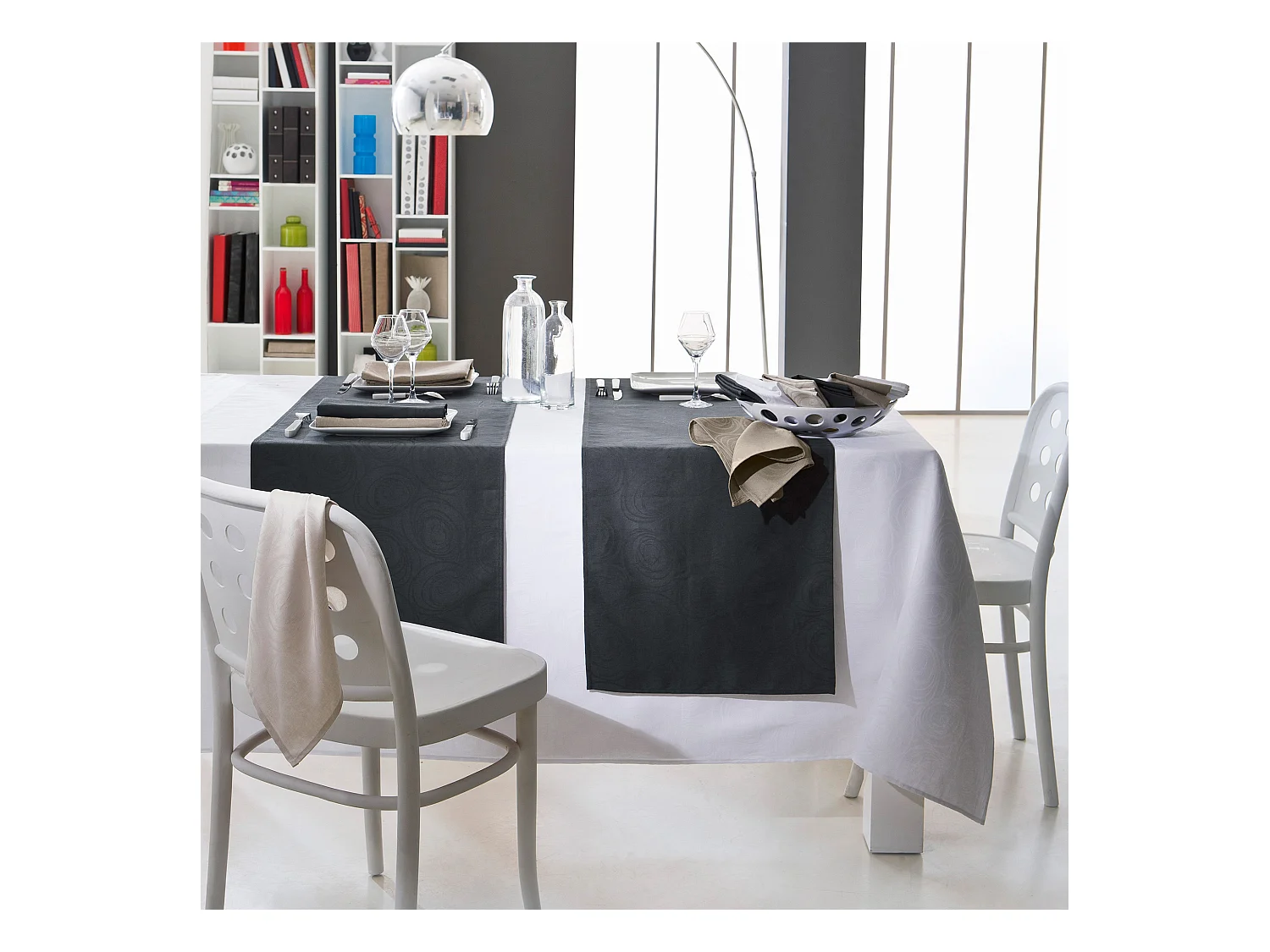 Nappe rectangle 150x200 cm Jacquard coton SPIRALE anthracite