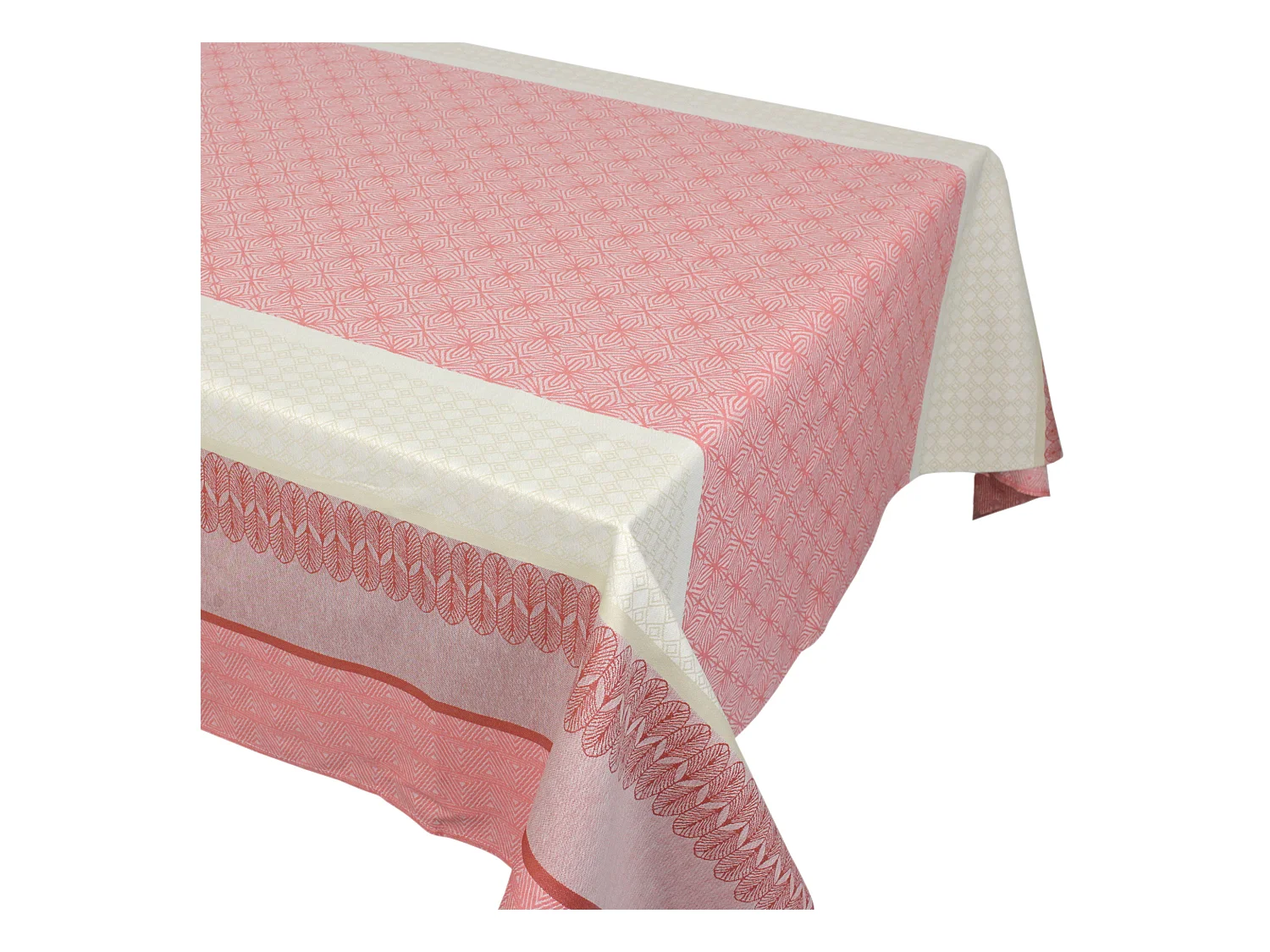 Nappe rectangle 150x300 cm Jacquard coton + enduction acrylique CHARLESTON rouge Corail