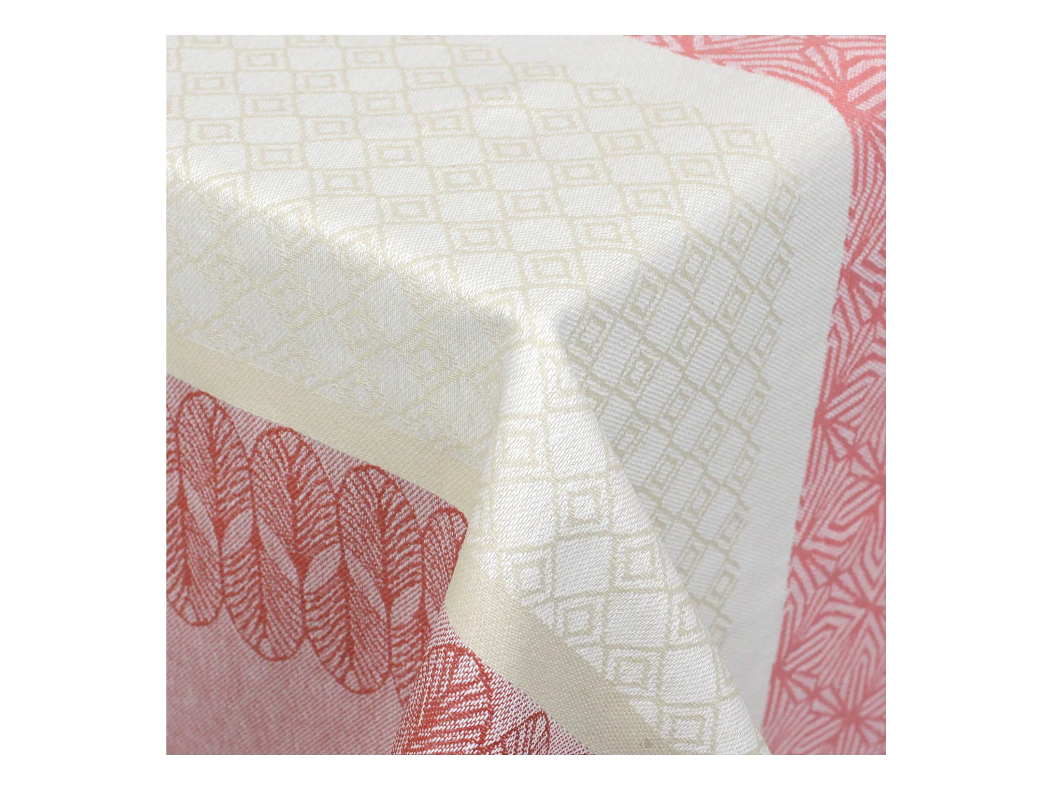 Nappe rectangle 150x350 cm Jacquard coton + enduction acrylique CHARLESTON rouge Corail