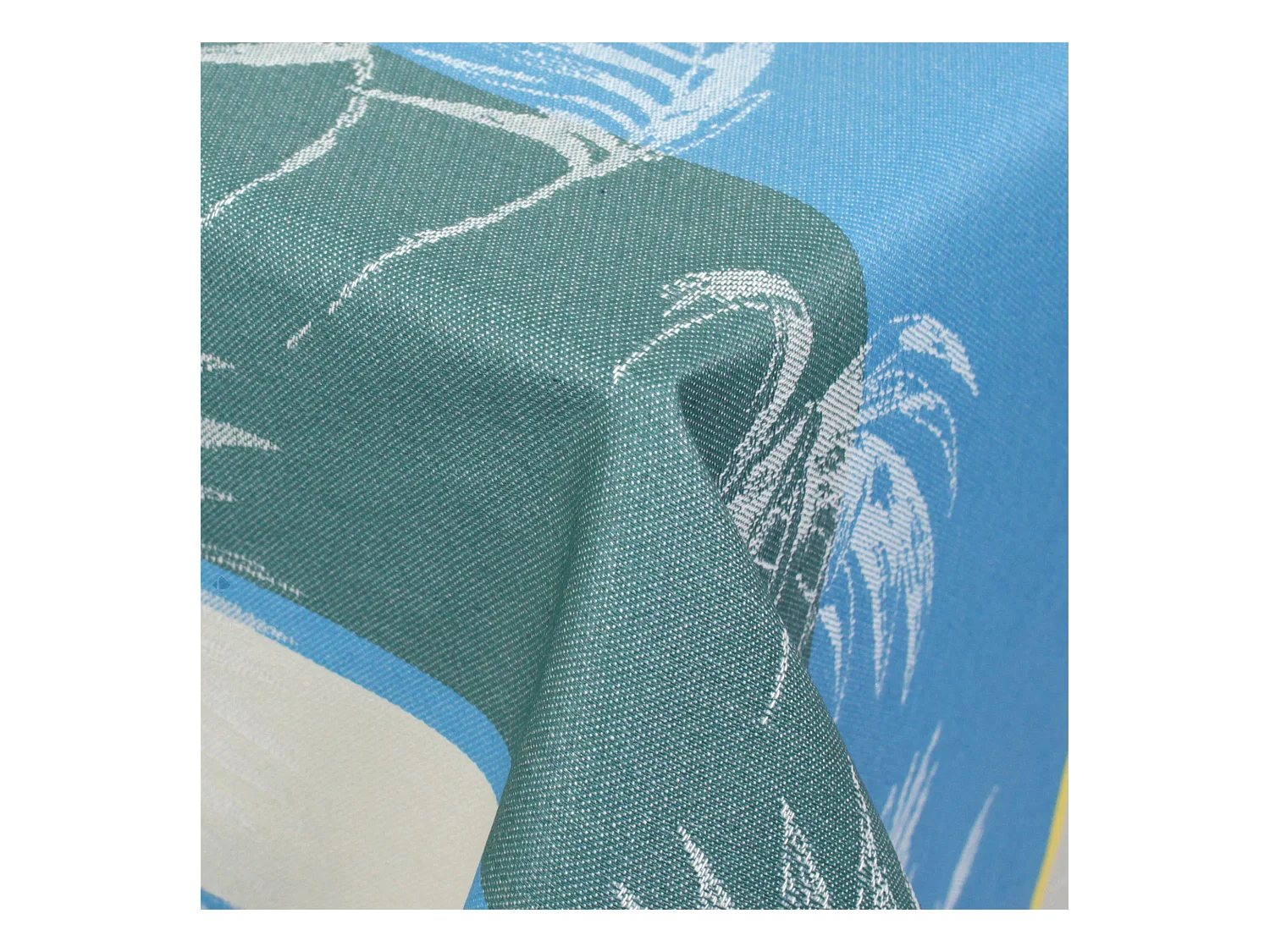 Nappe rectangle 150x300 cm PALMIER bleu lagon Jacquard coton + enduction acrylique