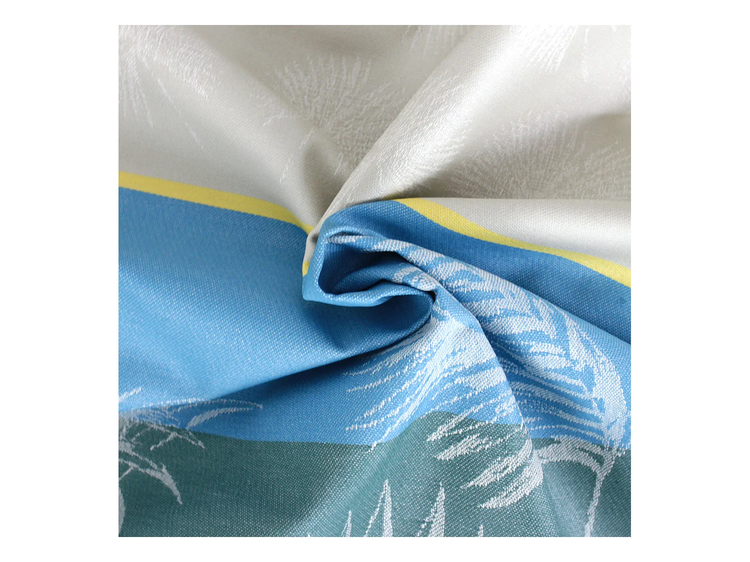 Nappe rectangle 150x300 cm PALMIER bleu lagon Jacquard coton + enduction acrylique