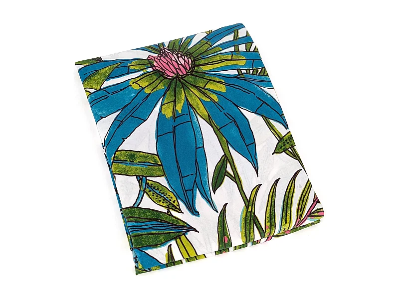 Nappe rectangle 160x350 cm BAHIA bleu Paon coton + enduction acrylique