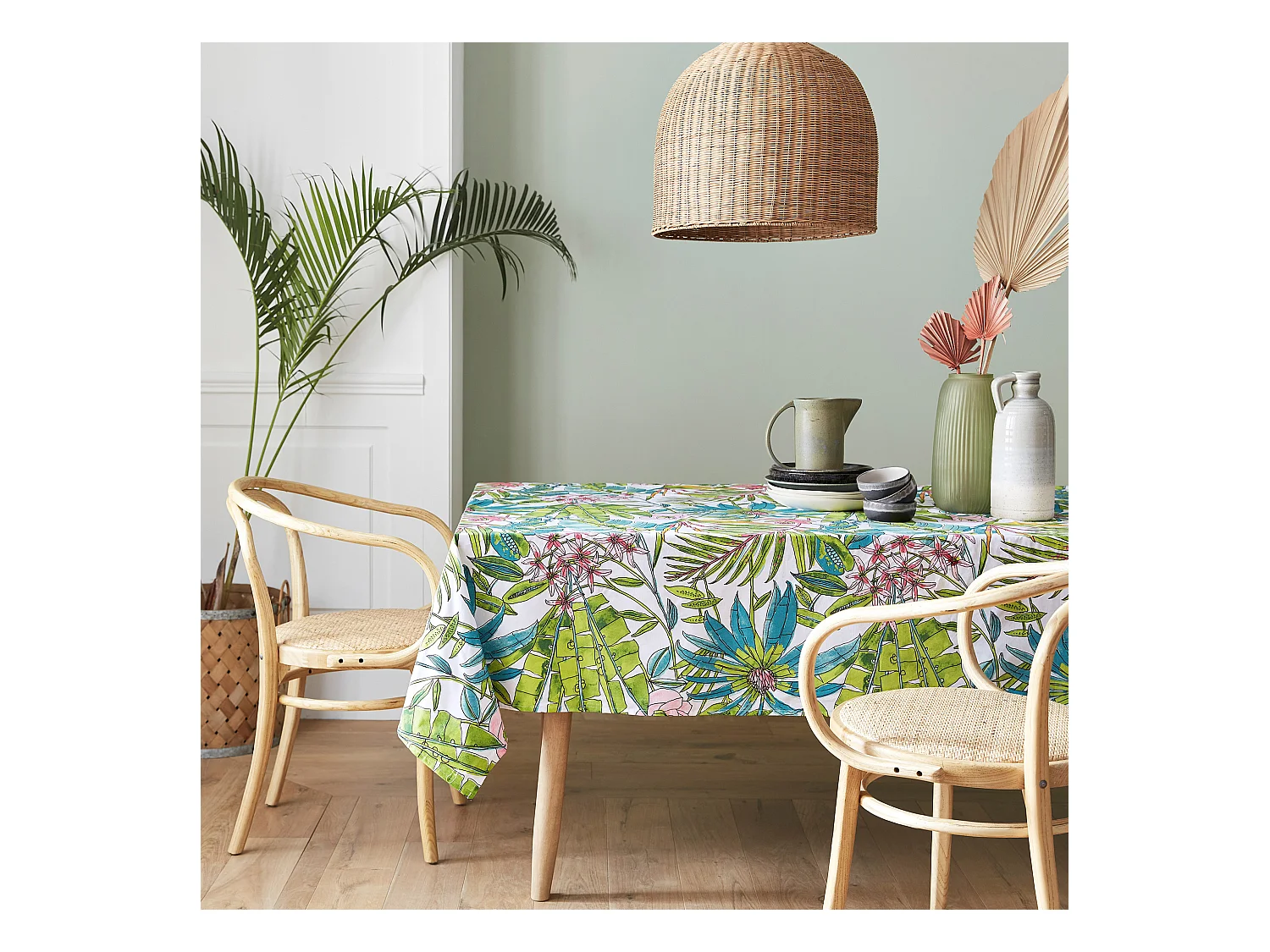 Nappe rectangle 160x350 cm BAHIA bleu Paon coton + enduction acrylique