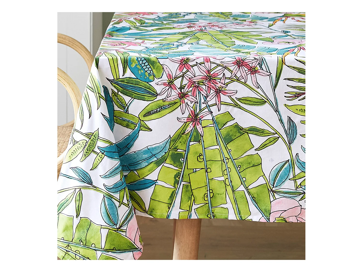 Nappe rectangle 160x350 cm BAHIA bleu Paon coton + enduction acrylique