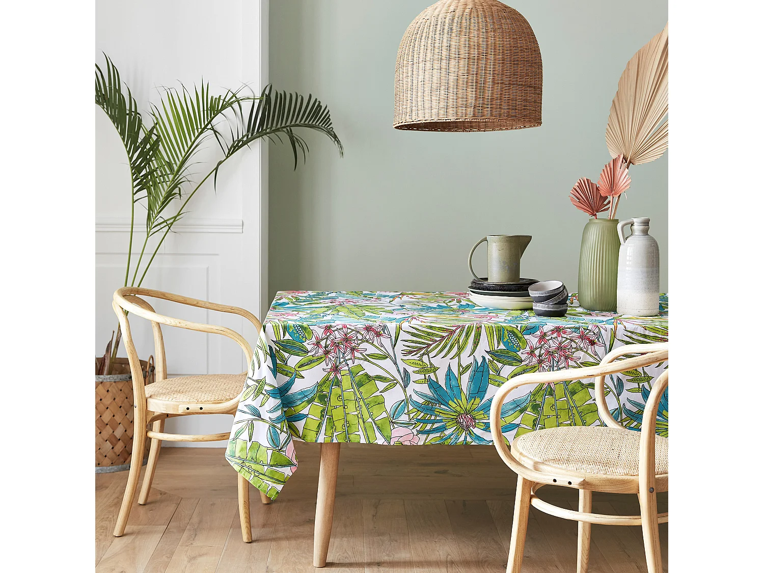 Nappe rectangle 160x350 cm BAHIA bleu Paon coton + enduction acrylique