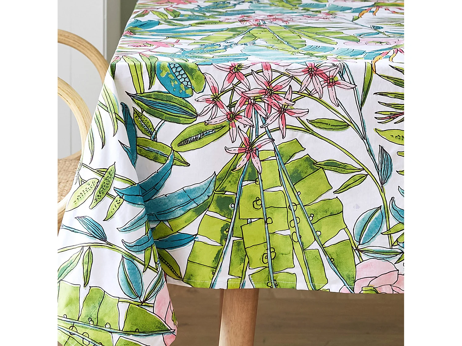 Nappe rectangle 160x350 cm BAHIA bleu Paon coton + enduction acrylique